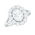 Oval Cut Moissanite Halo Engagement Ring with Split Shank