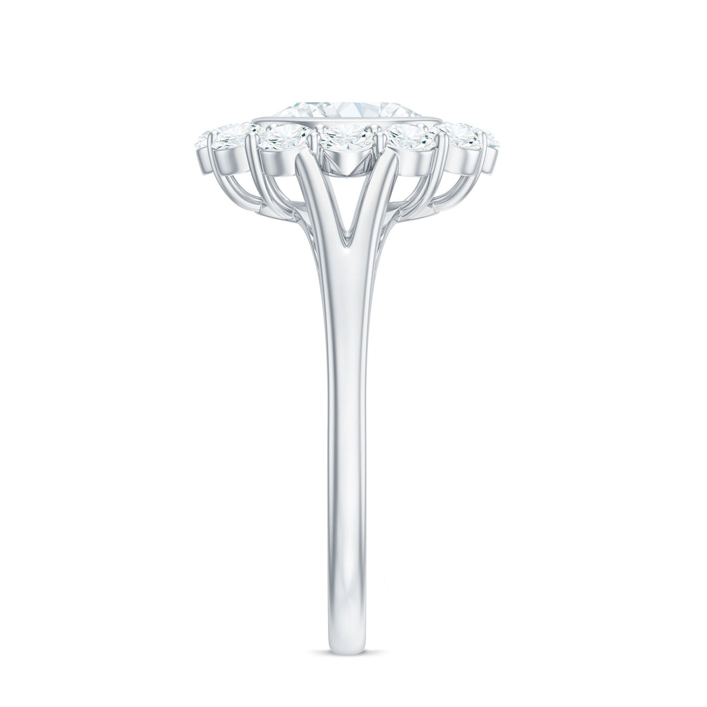 Oval Cut Moissanite Halo Engagement Ring with Split Shank