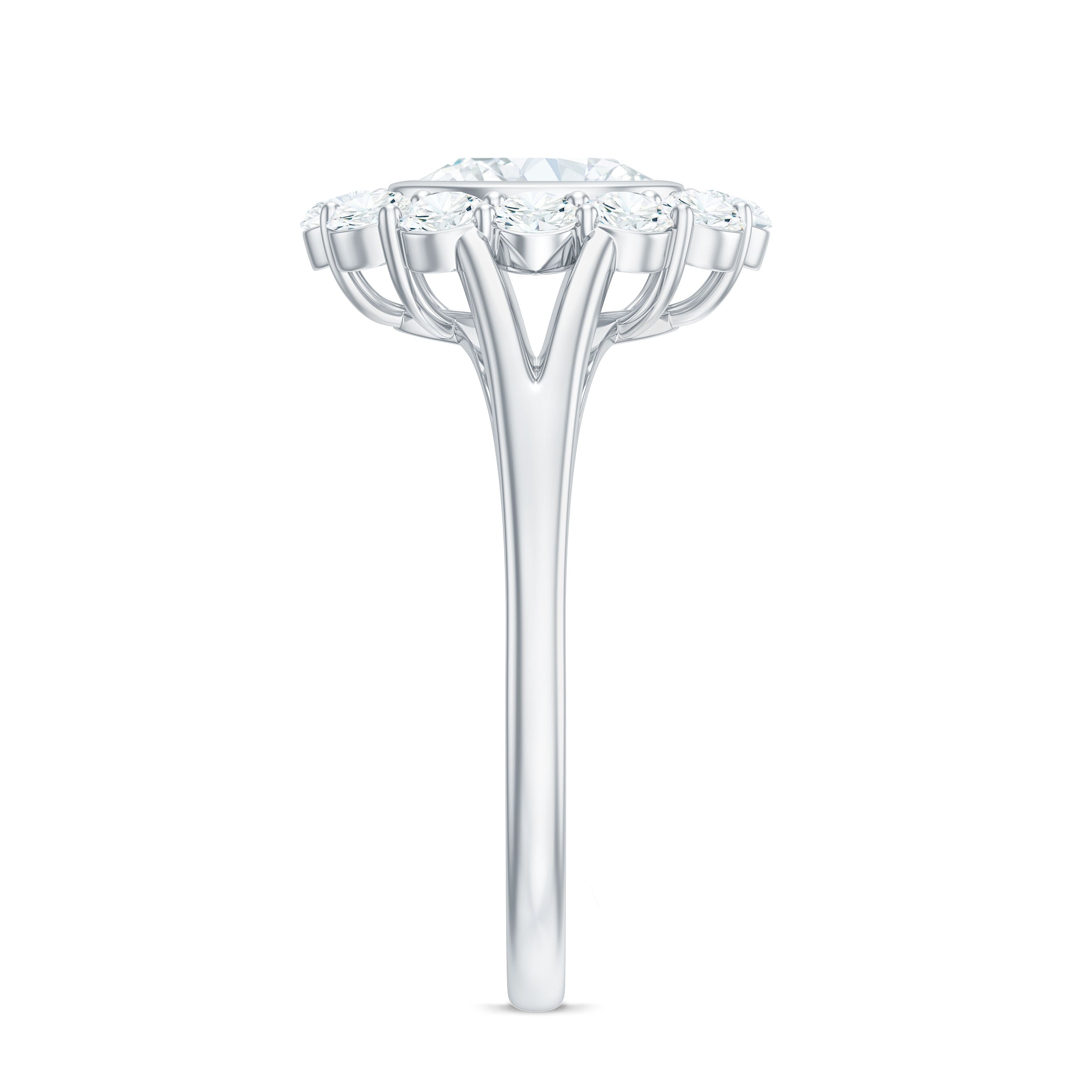 Oval Cut Moissanite Halo Engagement Ring with Split Shank