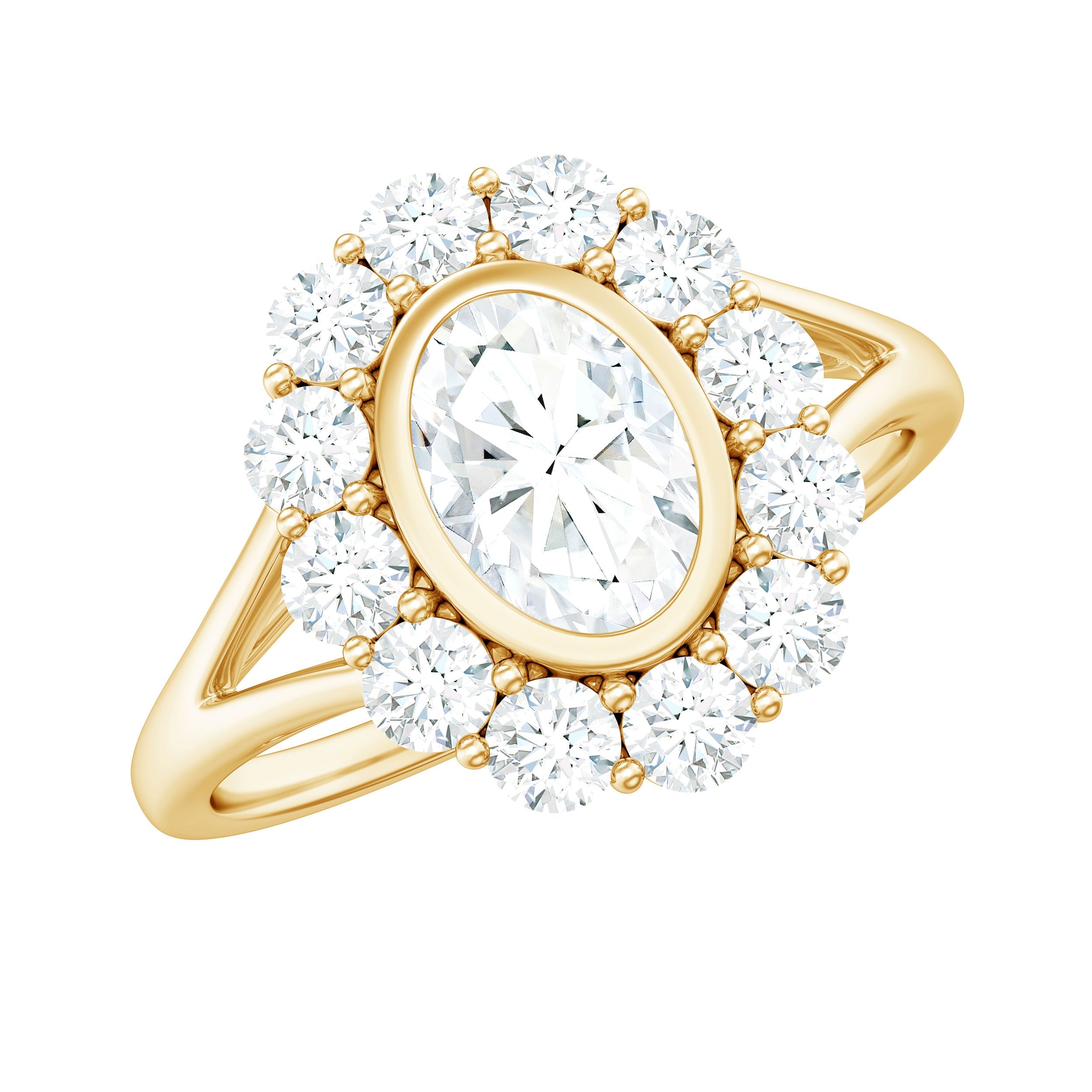Oval Cut Moissanite Halo Engagement Ring with Split Shank | Rings | Wiccan Center