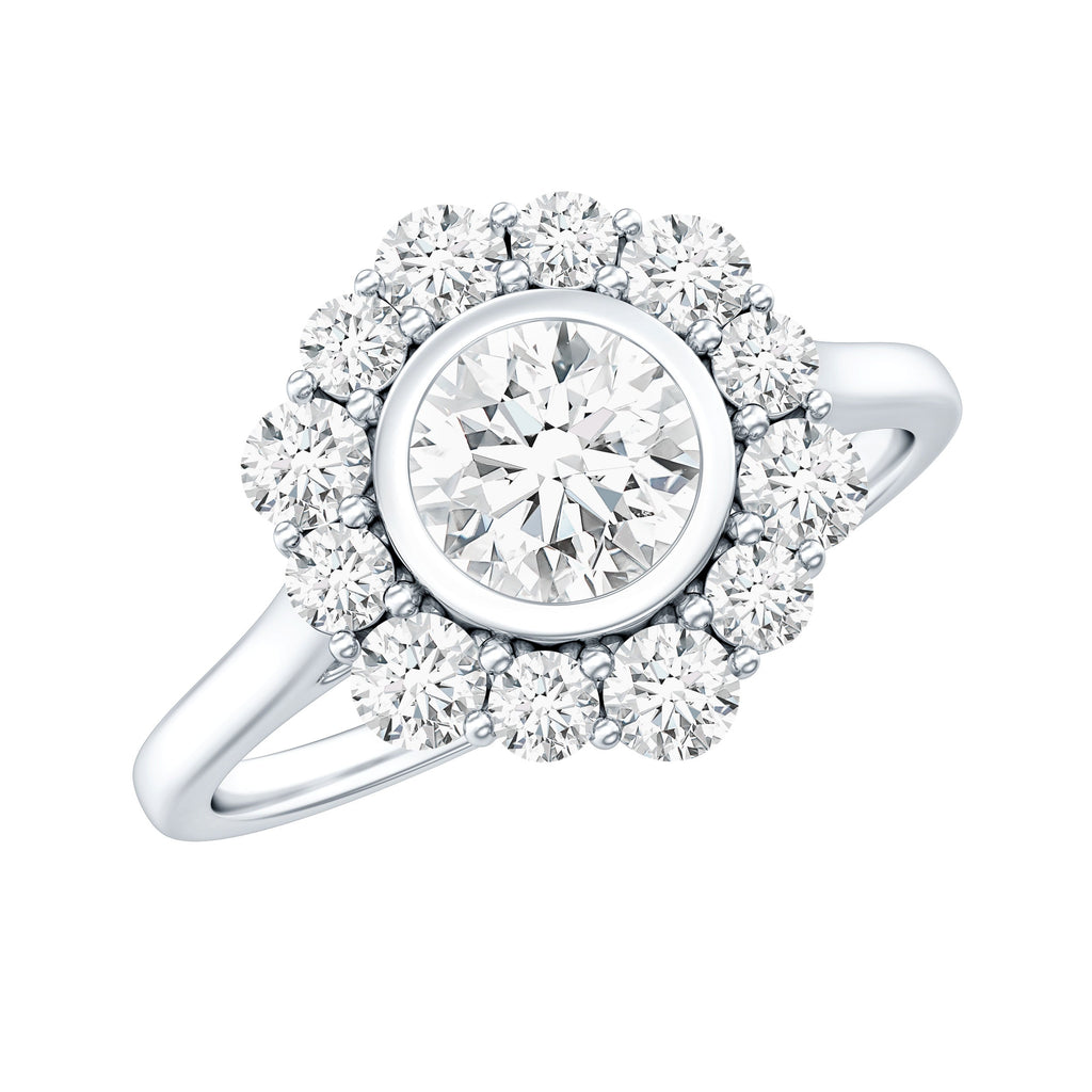 Round Moissanite Statement Engagement Ring with Halo