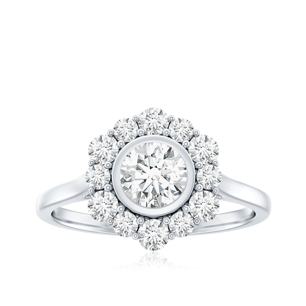 Round Moissanite Statement Engagement Ring with Halo