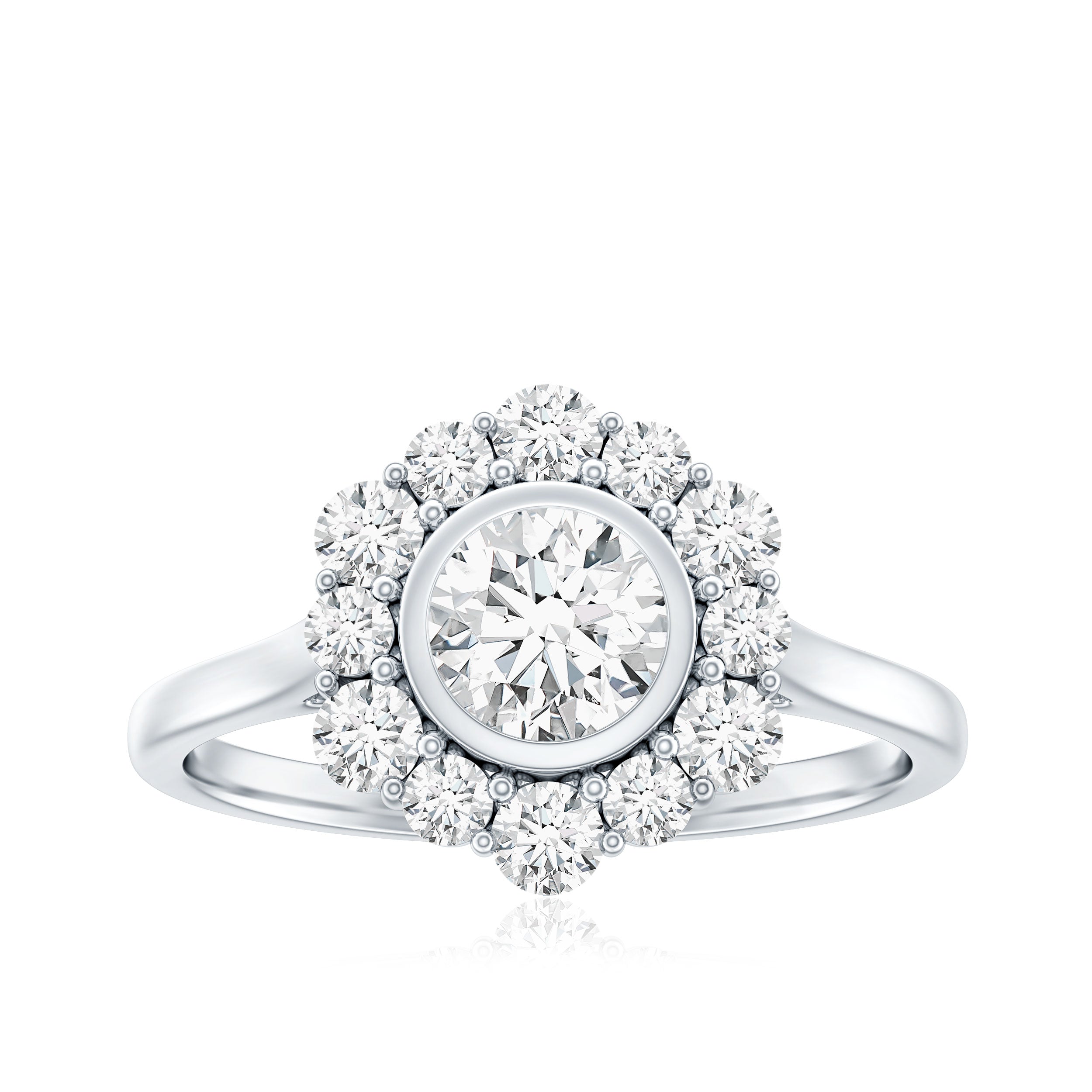 Round Moissanite Statement Engagement Ring with Halo