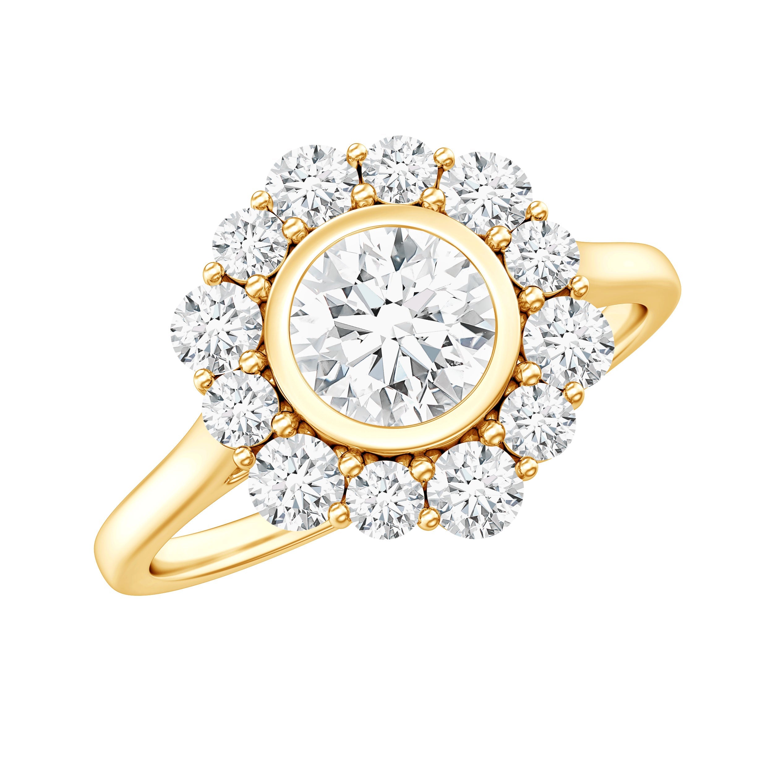 Round Moissanite Statement Engagement Ring with Halo | Rings | Wiccan Center