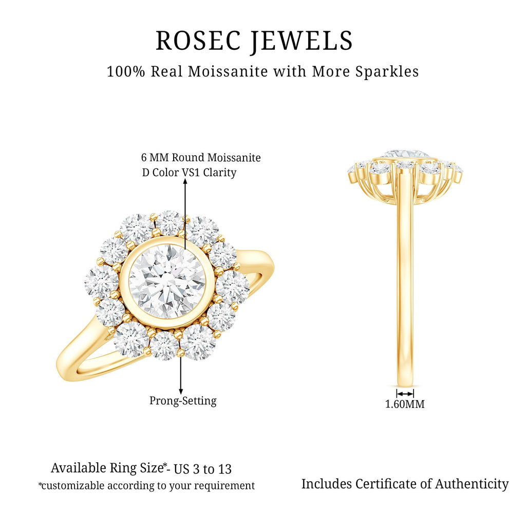 Round Moissanite Statement Engagement Ring with Halo