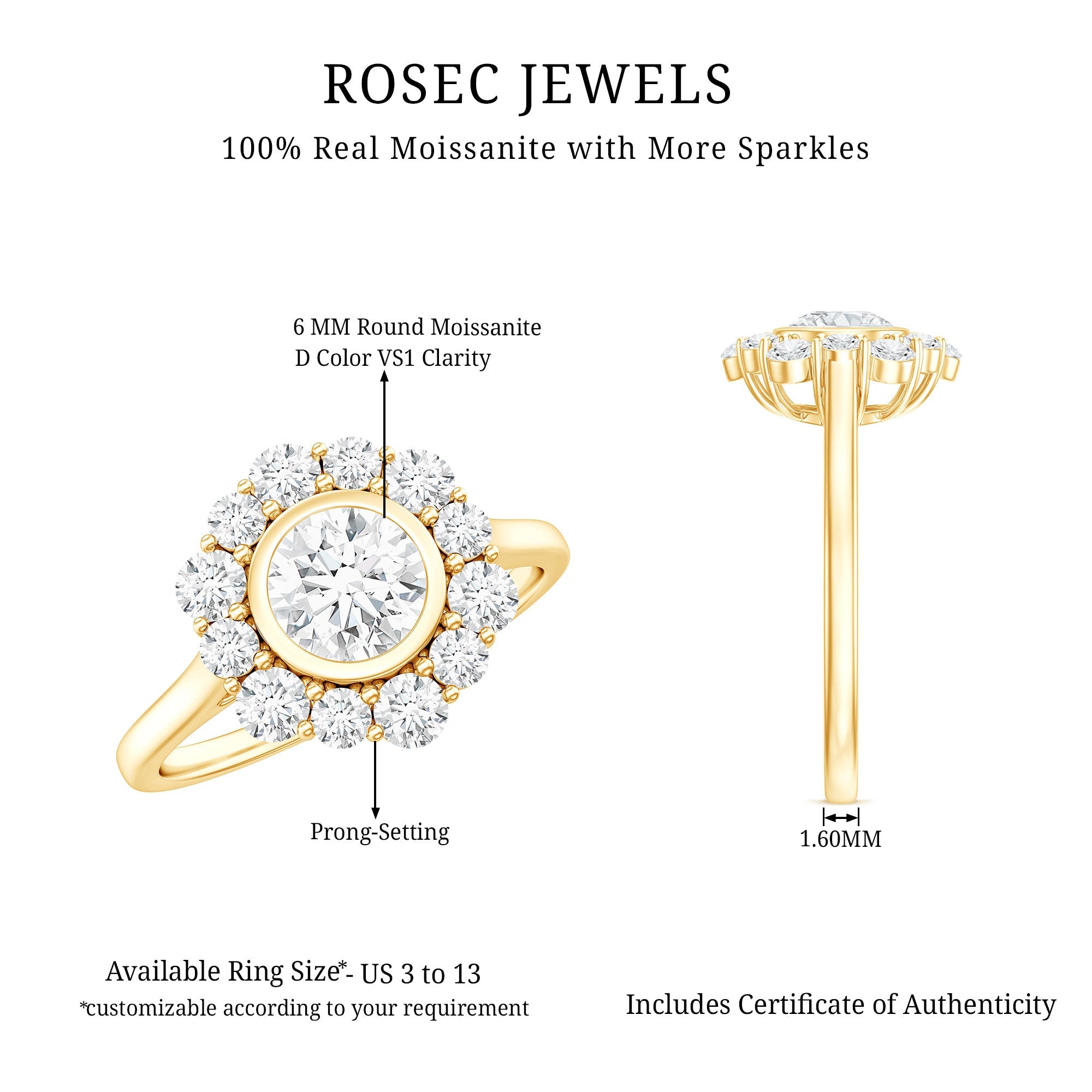 Round Moissanite Statement Engagement Ring with Halo