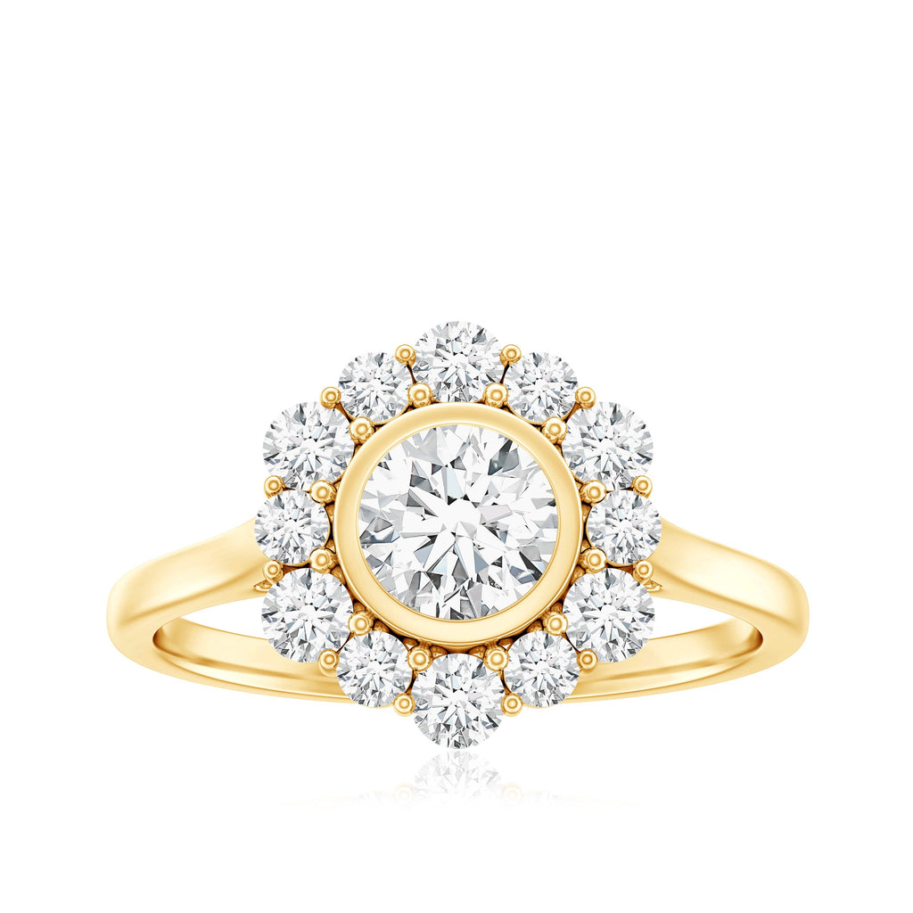 Round Moissanite Statement Engagement Ring with Halo
