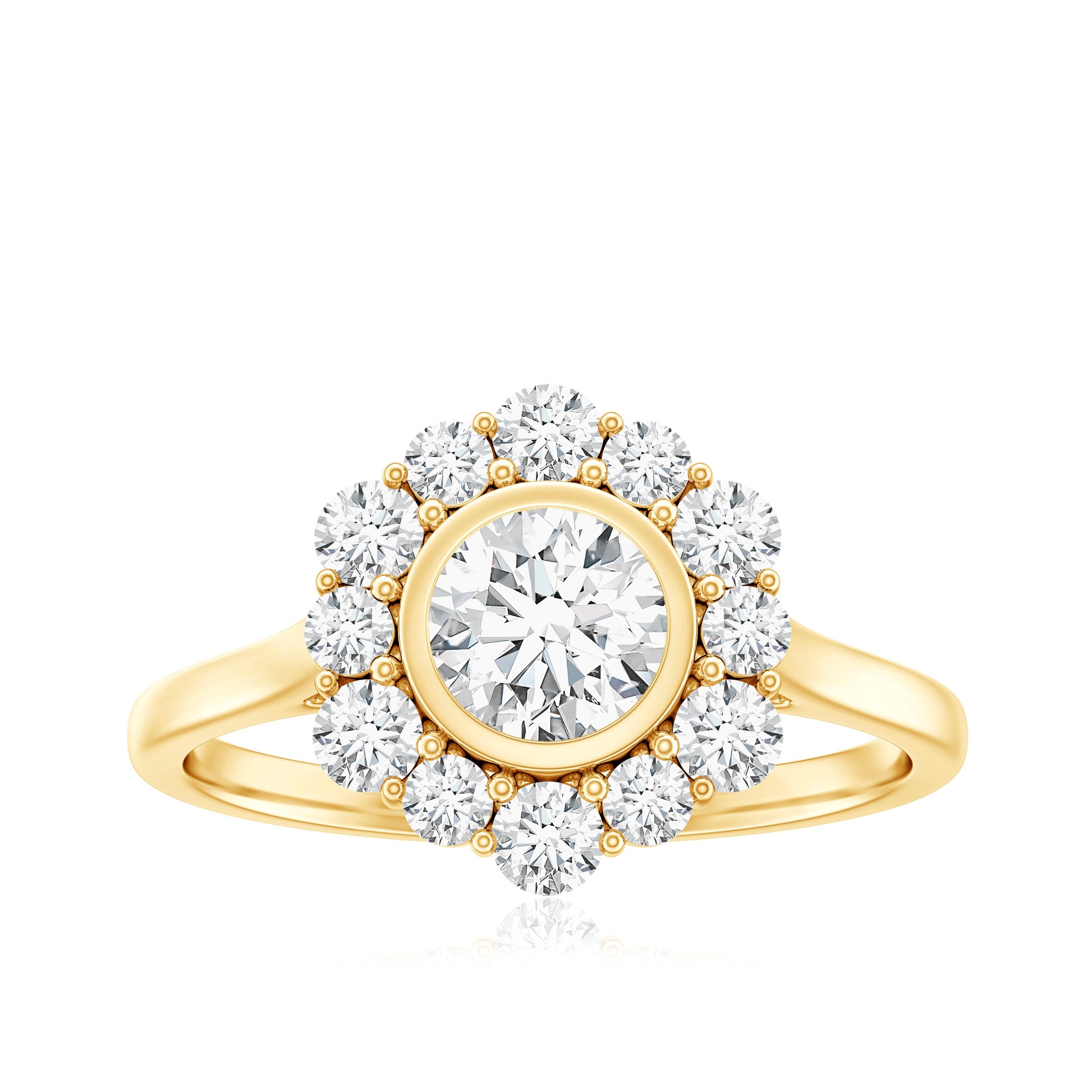 Round Moissanite Statement Engagement Ring with Halo
