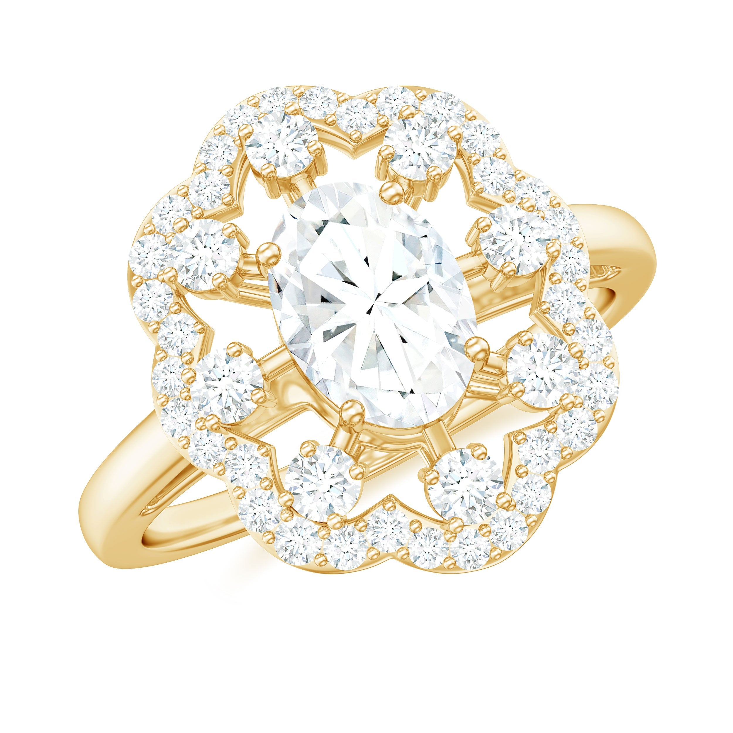 Oval Shaped Moissanite Flower Engagement Ring | Rings | Wiccan Center