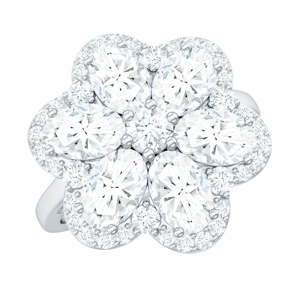 Certified Moissanite Huge Flower Engagement Ring