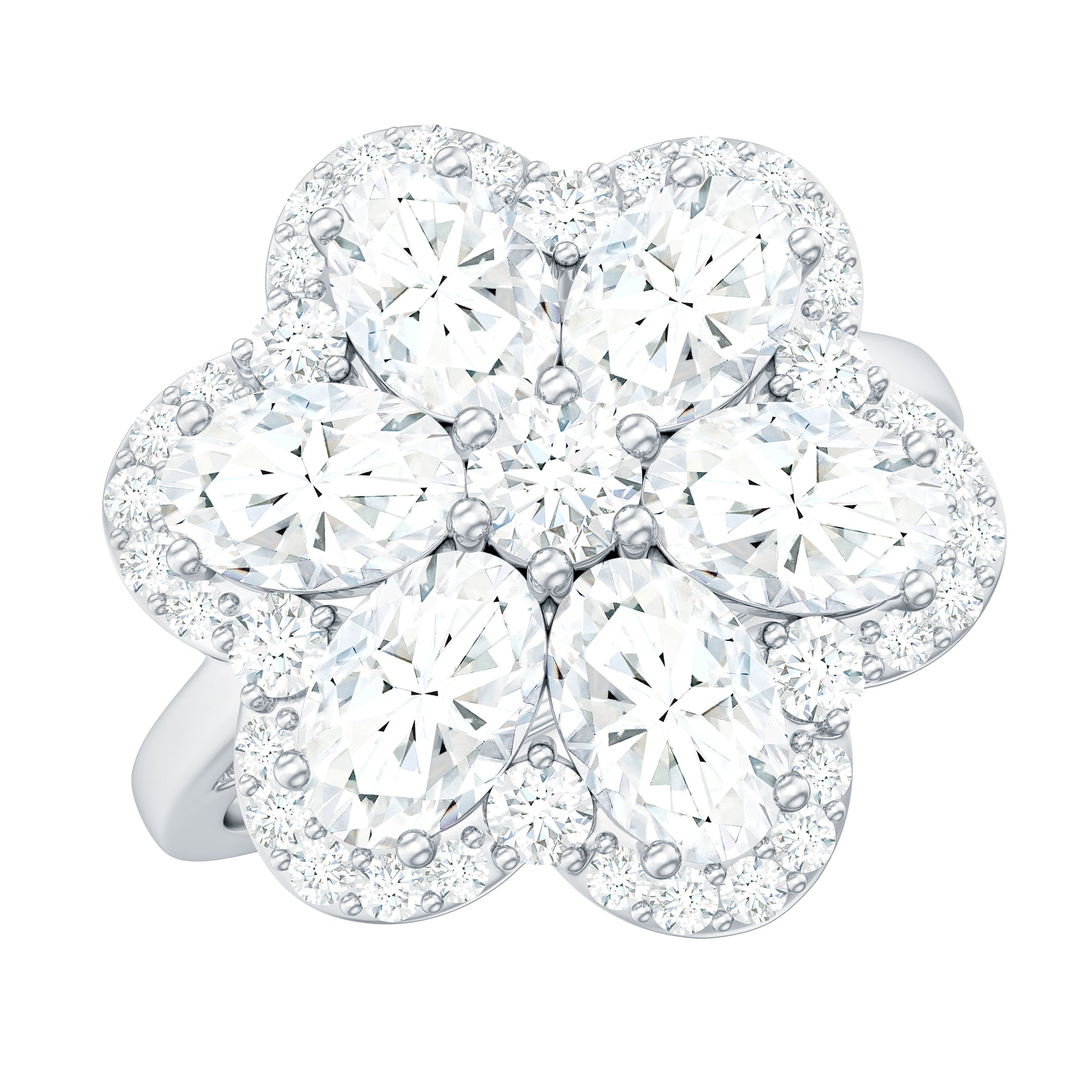 Certified Moissanite Huge Flower Engagement Ring