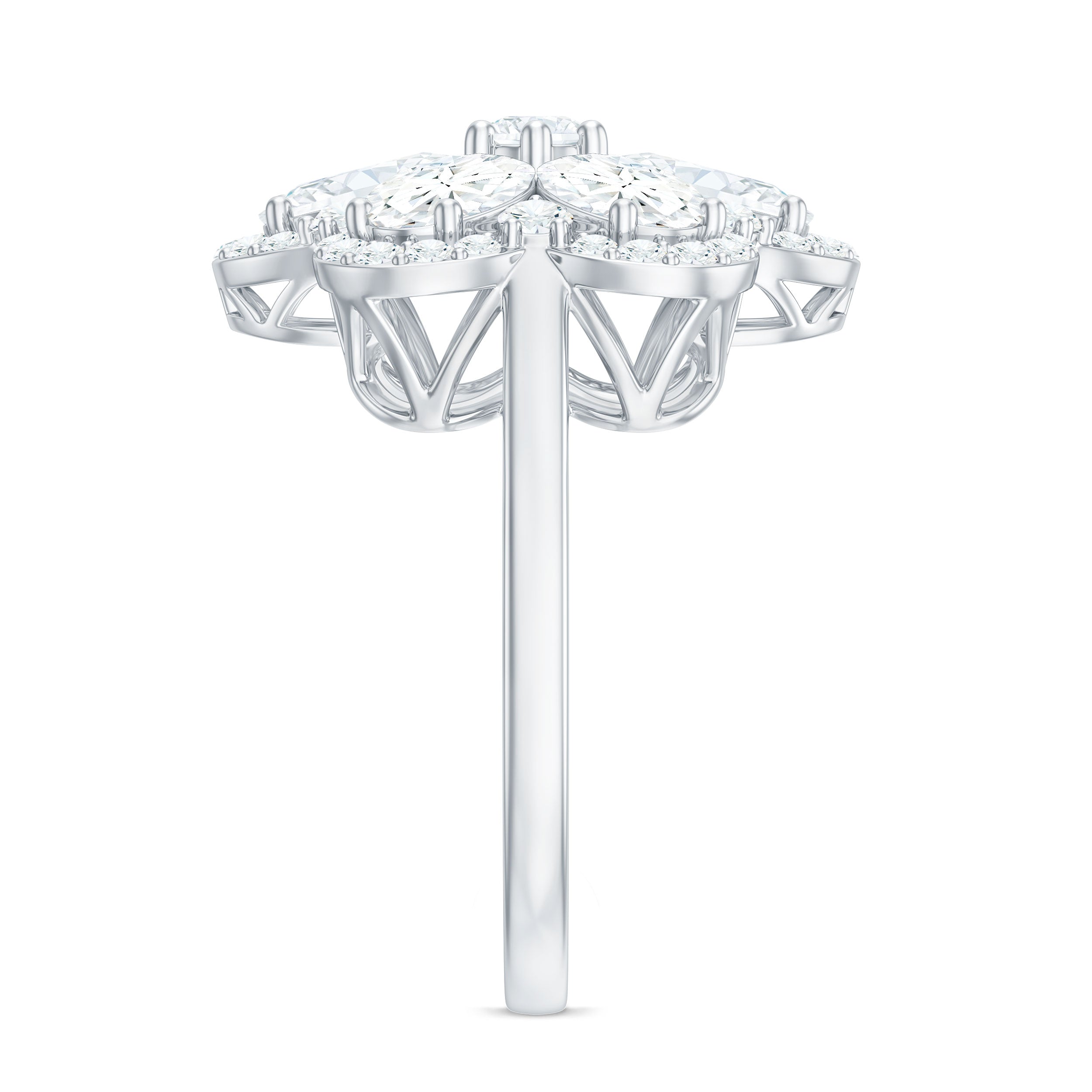 Certified Moissanite Huge Flower Engagement Ring