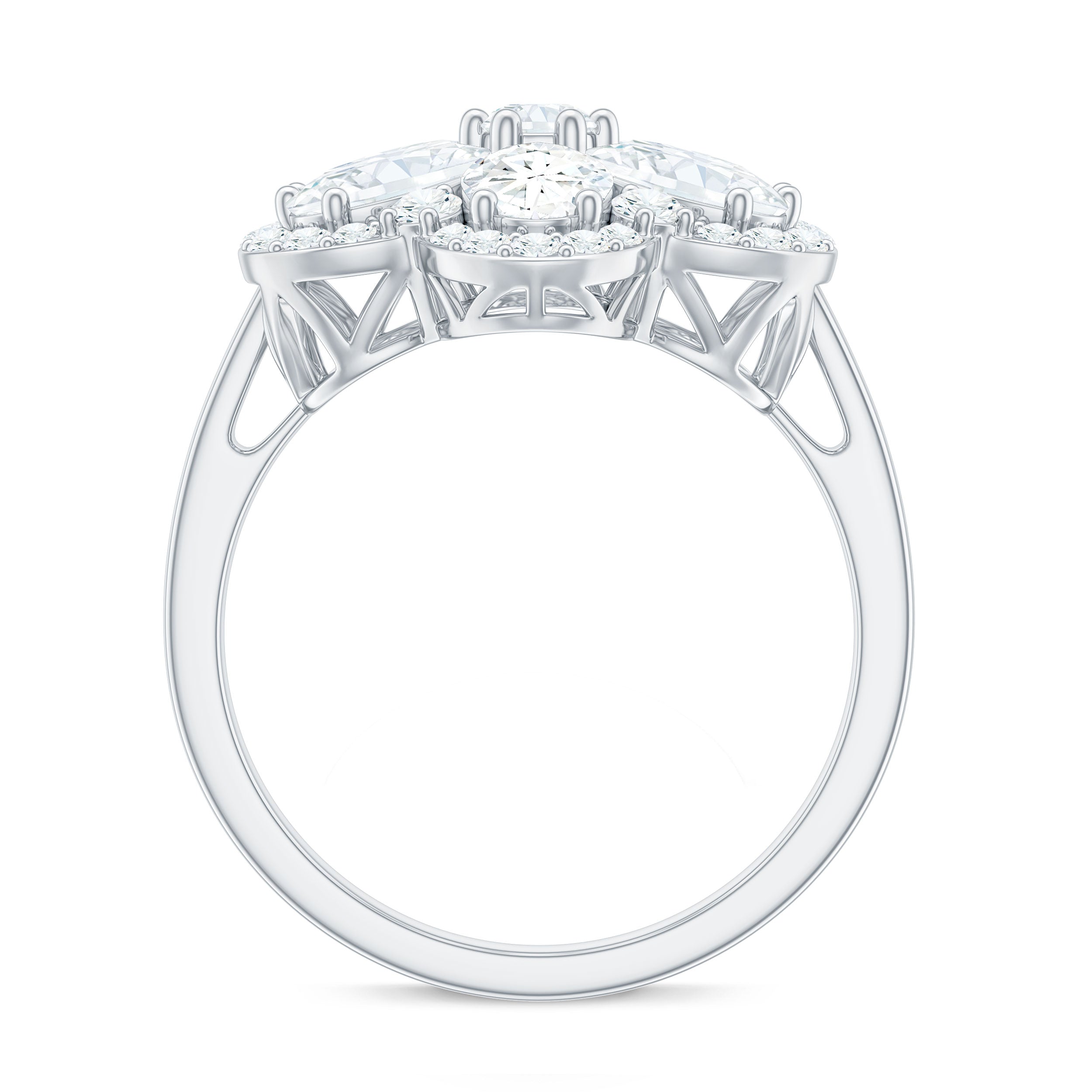 Certified Moissanite Huge Flower Engagement Ring