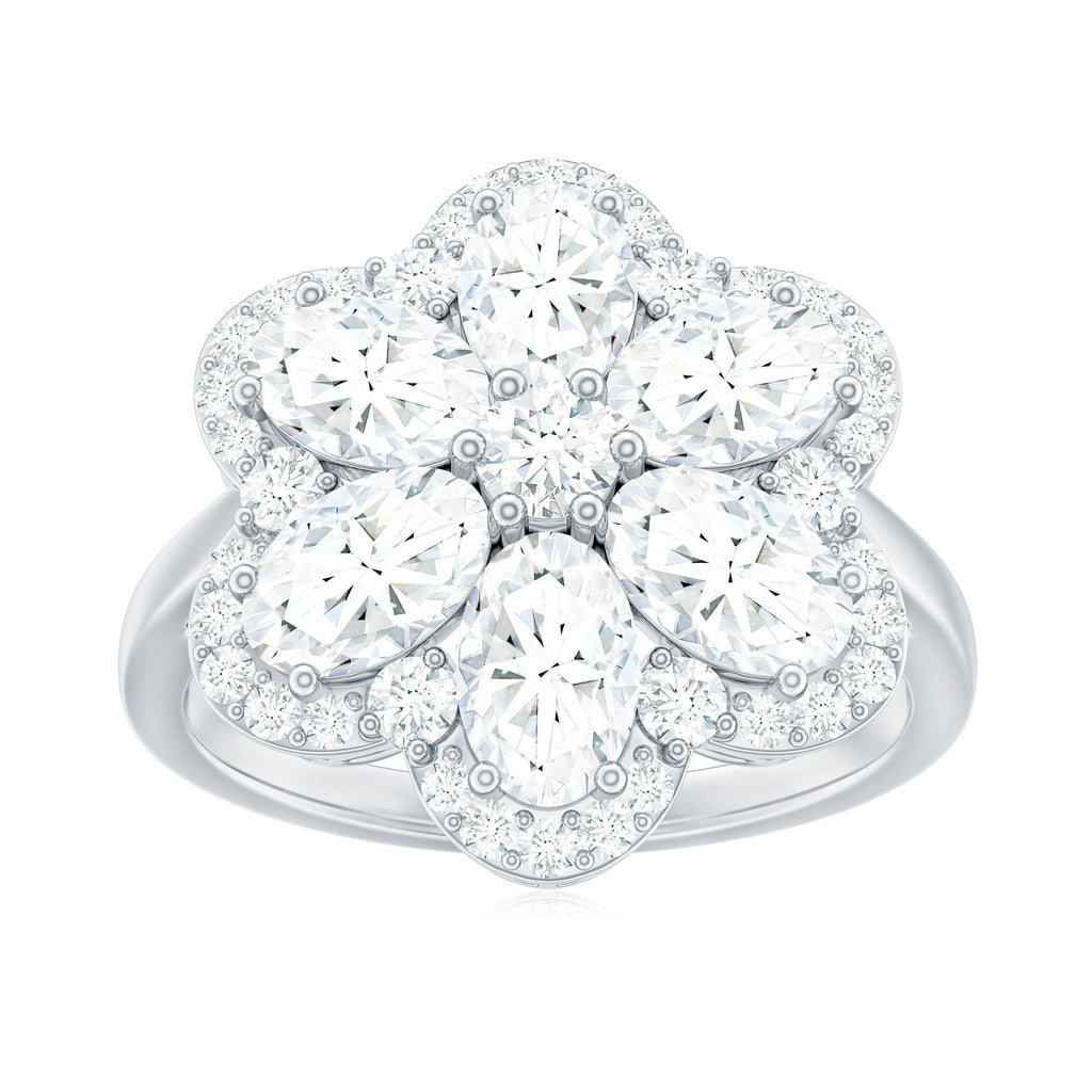 Certified Moissanite Huge Flower Engagement Ring