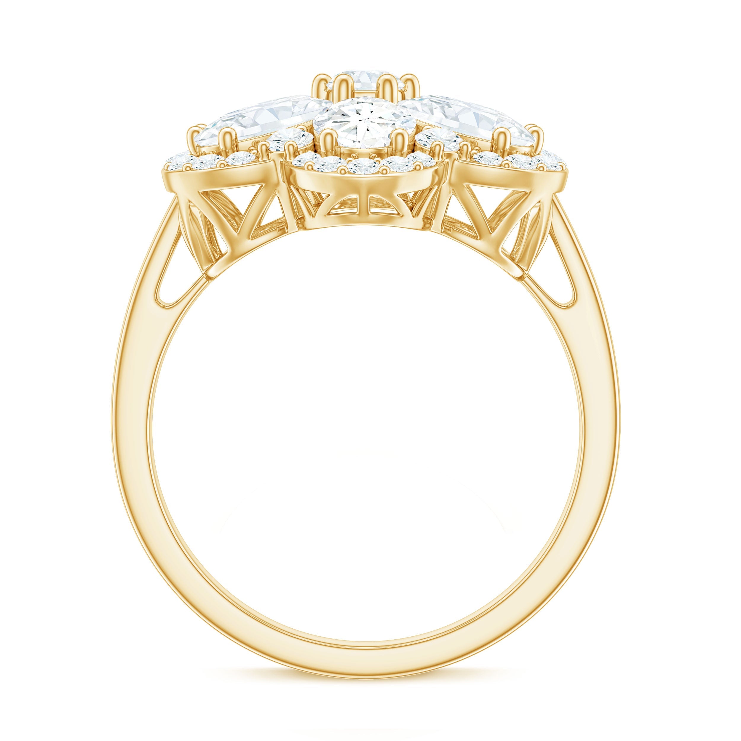 Certified Moissanite Huge Flower Engagement Ring