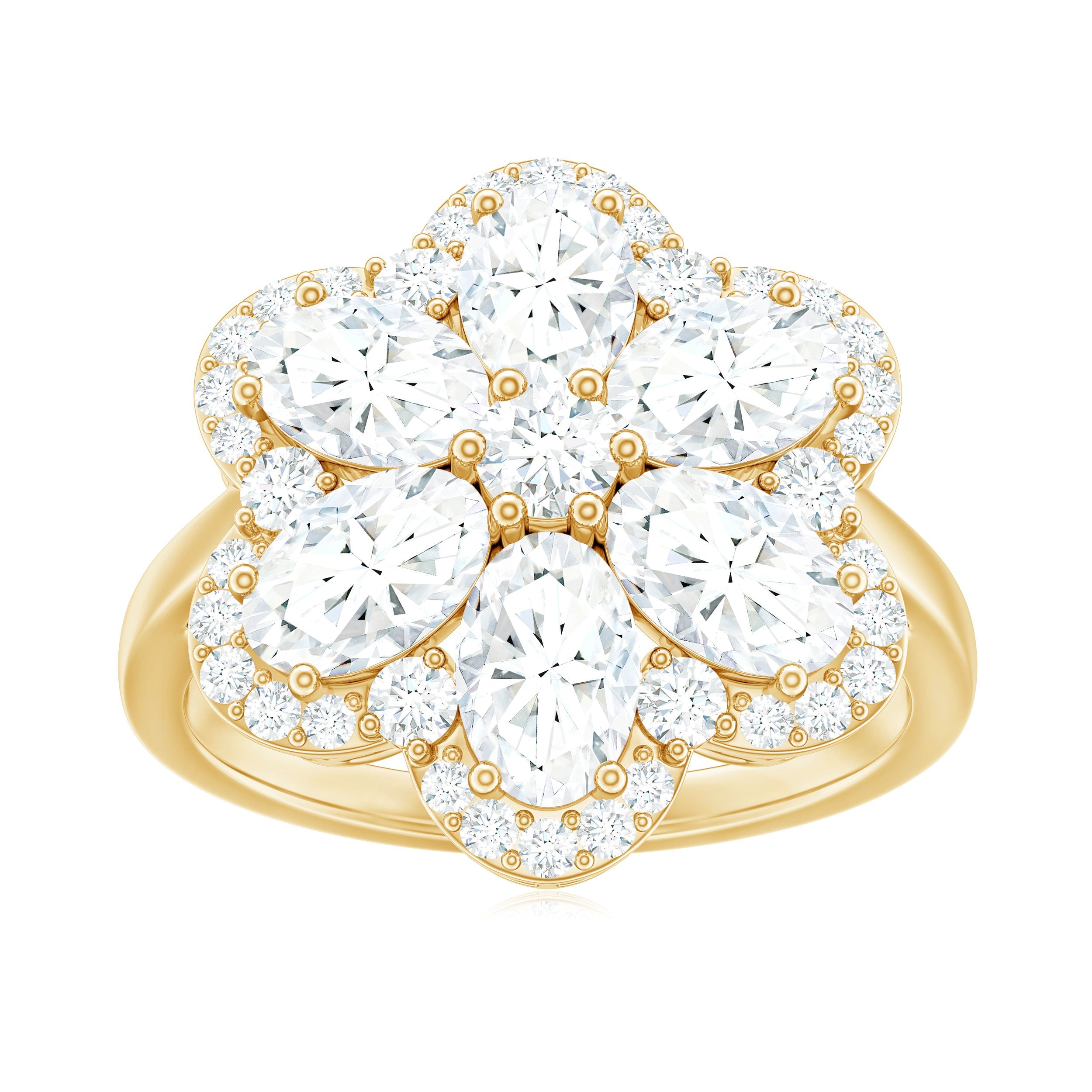 Certified Moissanite Huge Flower Engagement Ring