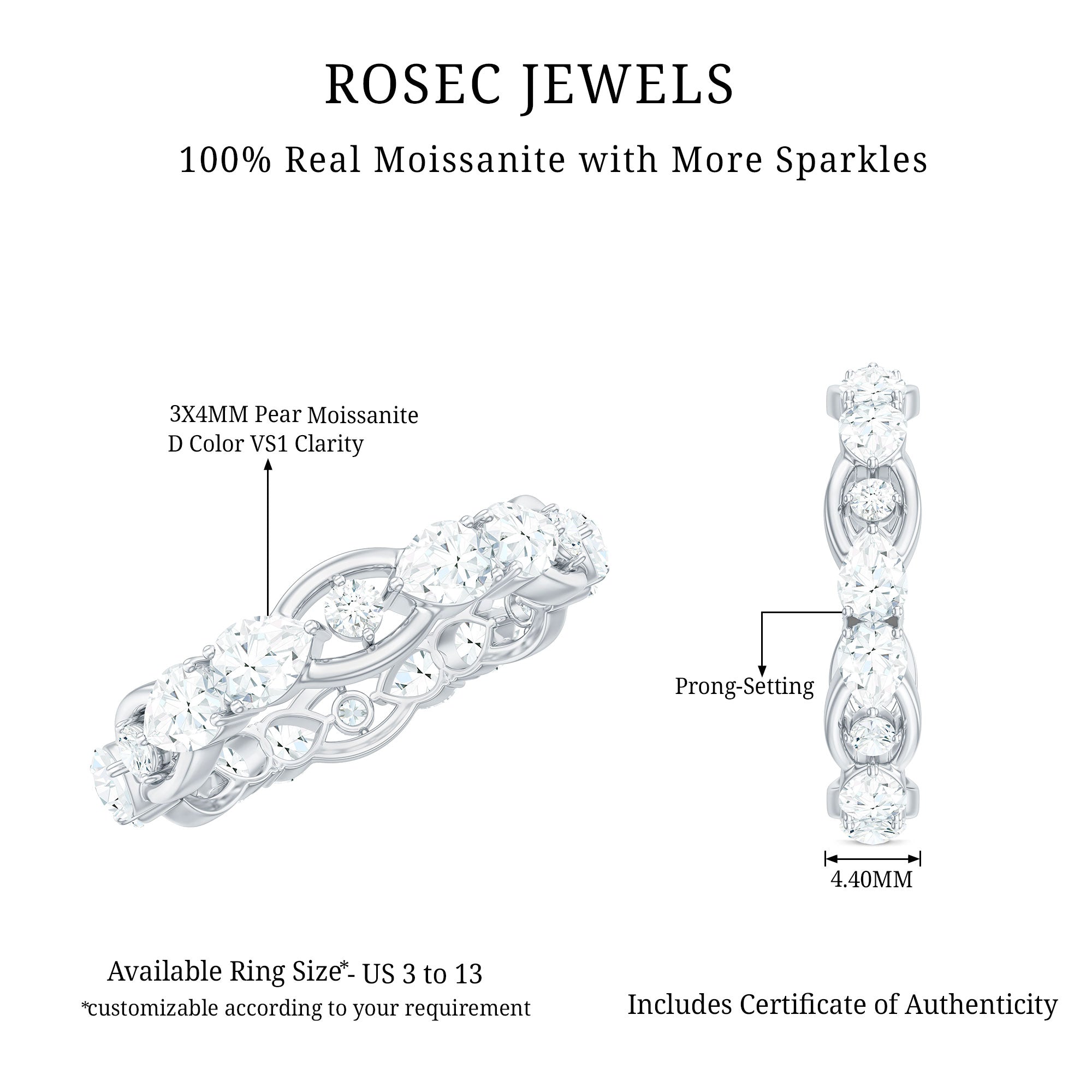 Certified Moissanite Designer Wedding Band
