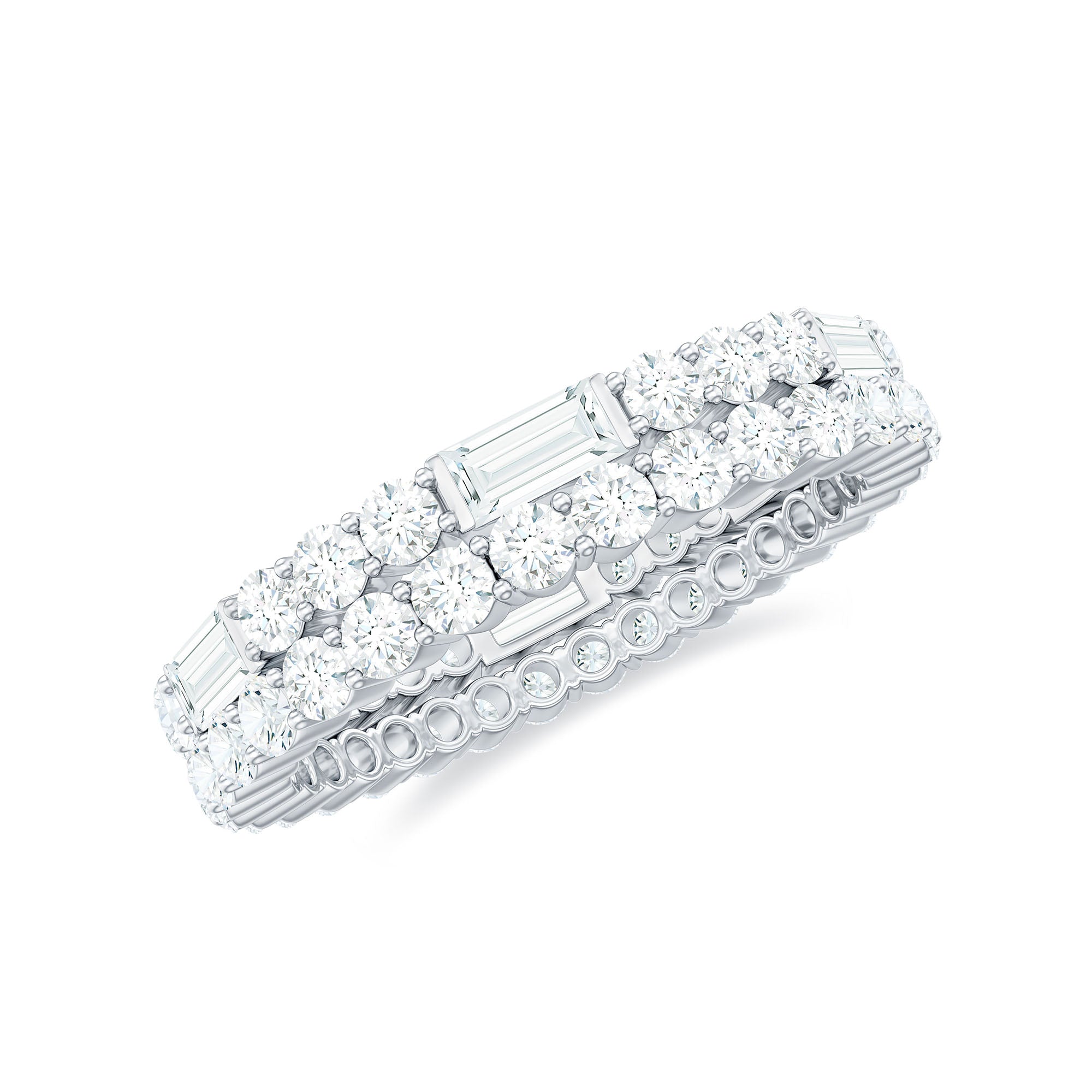 Certified Moissanite Two Row Wedding Band Ring