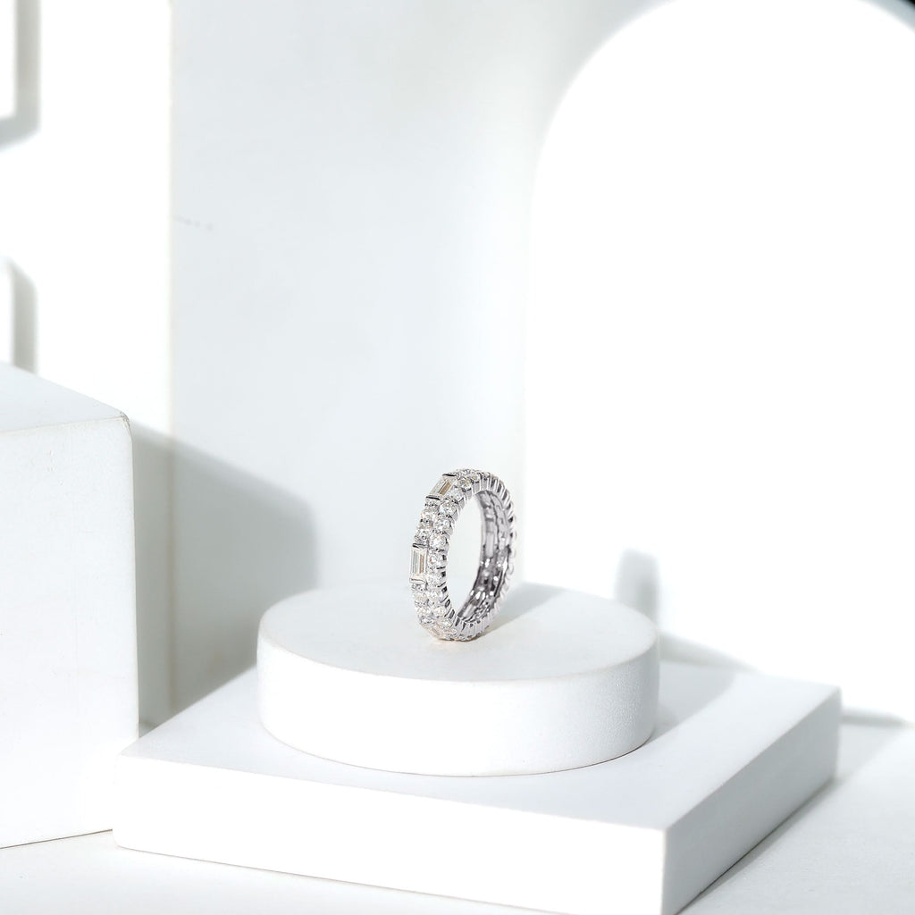 Certified Moissanite Two Row Wedding Band Ring