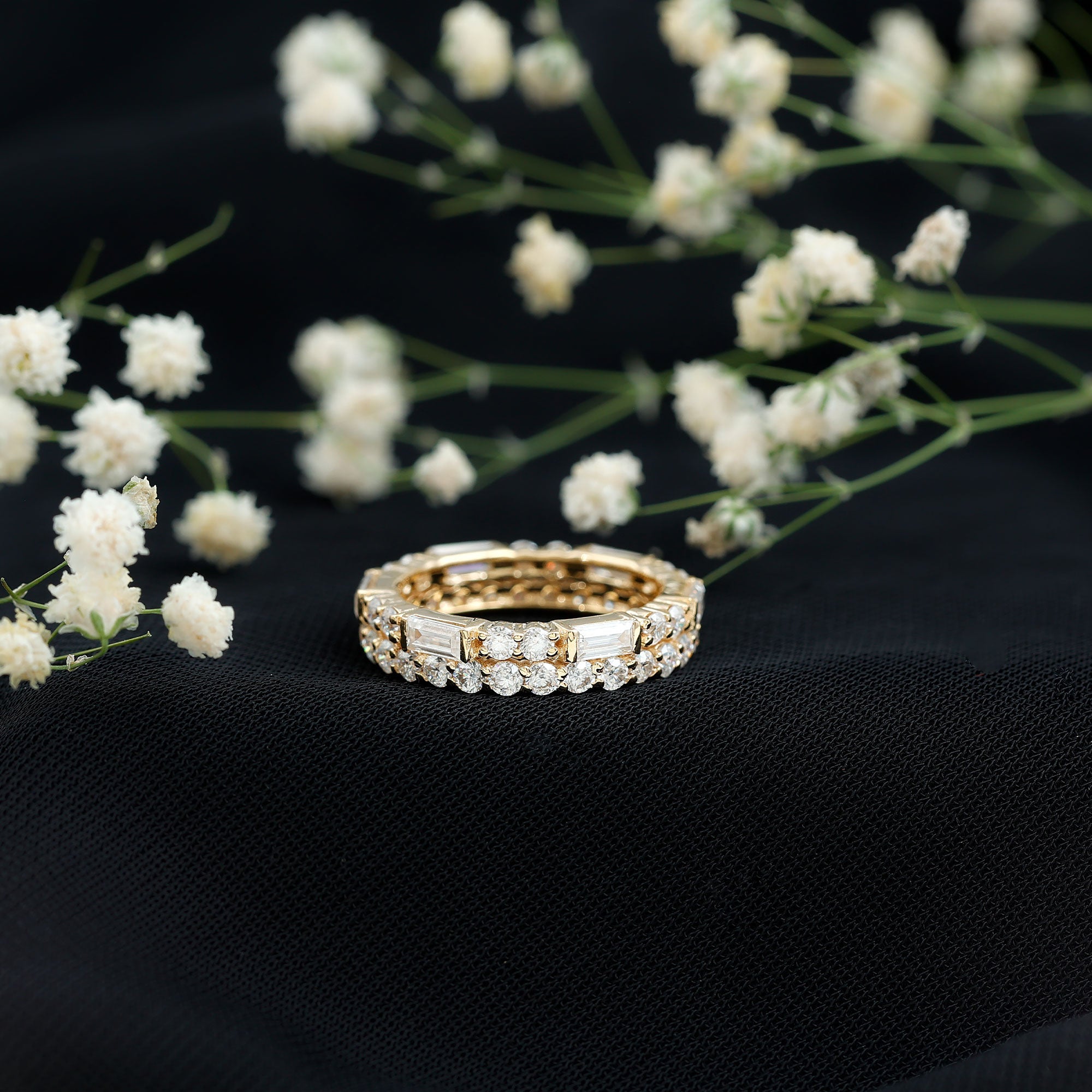 Certified Moissanite Two Row Wedding Band Ring