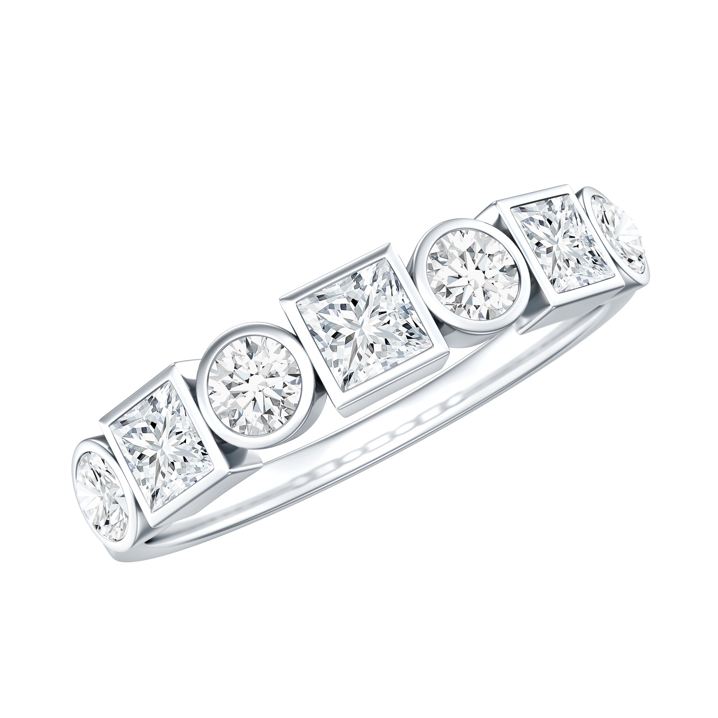 Alternate Bezel Set Moissanite Half Eternity Band Ring