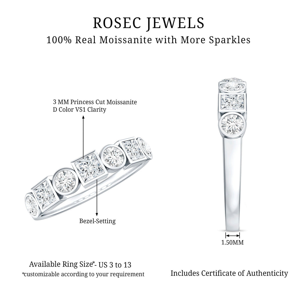 Alternate Bezel Set Moissanite Half Eternity Band Ring