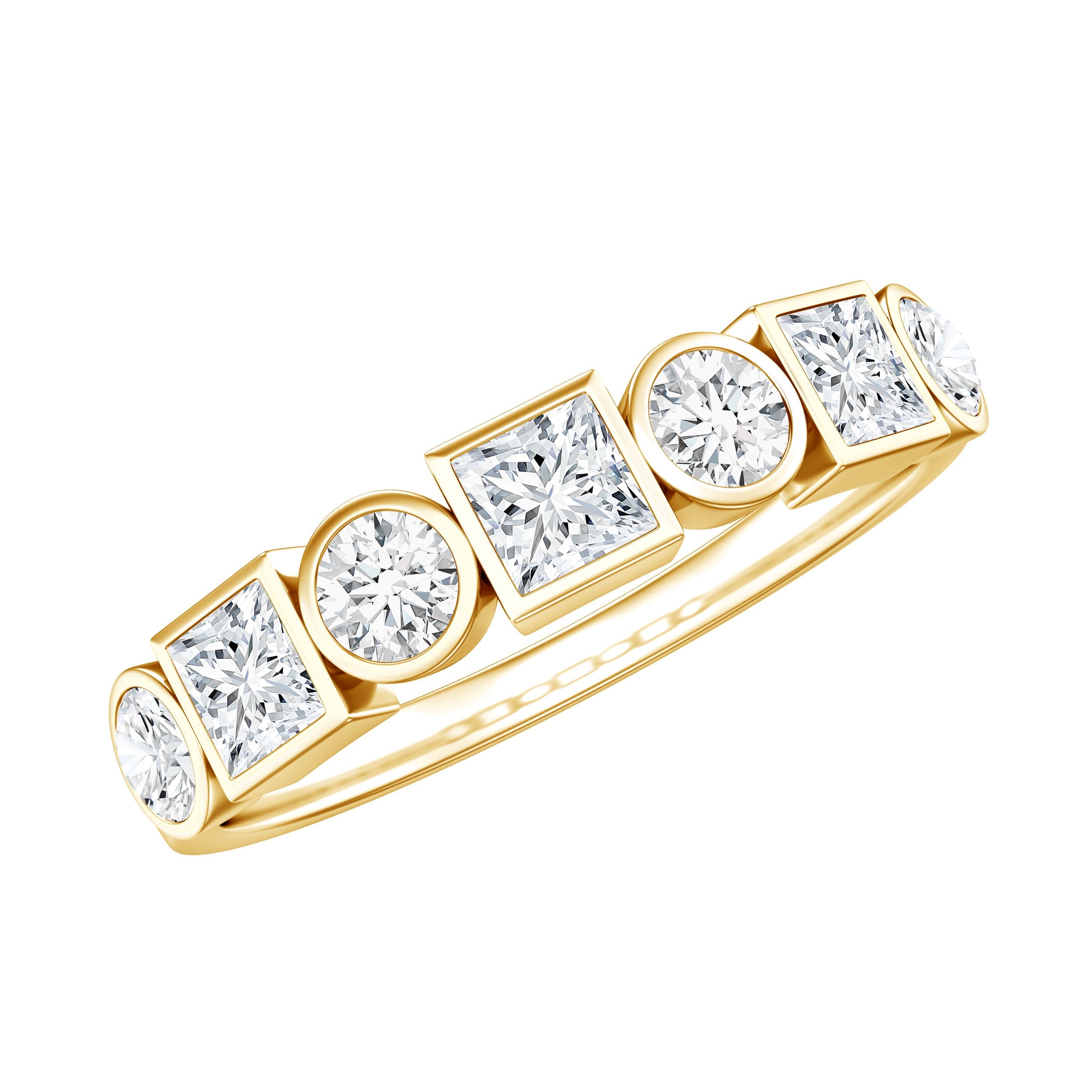 Alternate Bezel Set Moissanite Half Eternity Band Ring | Rings | Wiccan Center