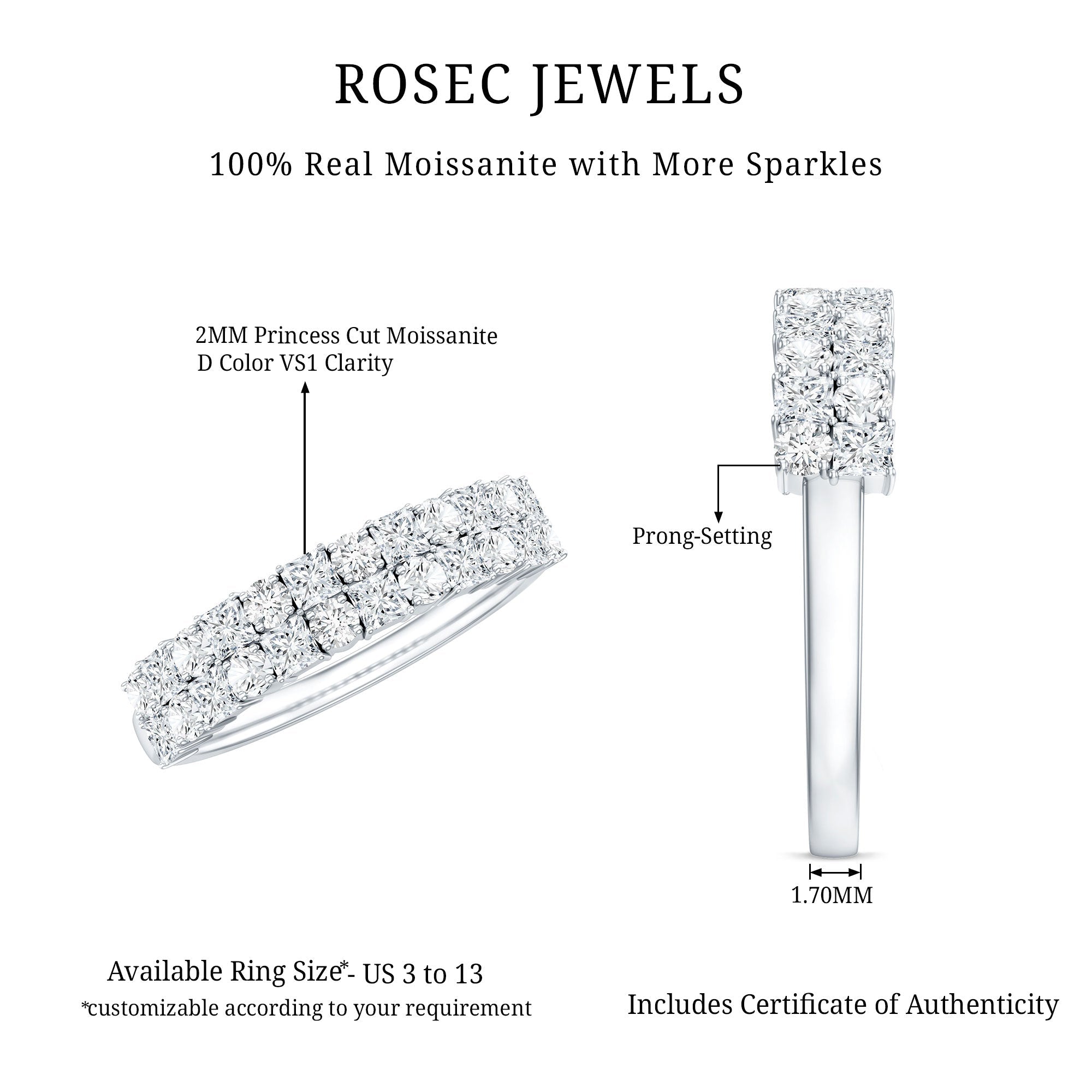 Double Row Moissanite Eternity Wedding Band