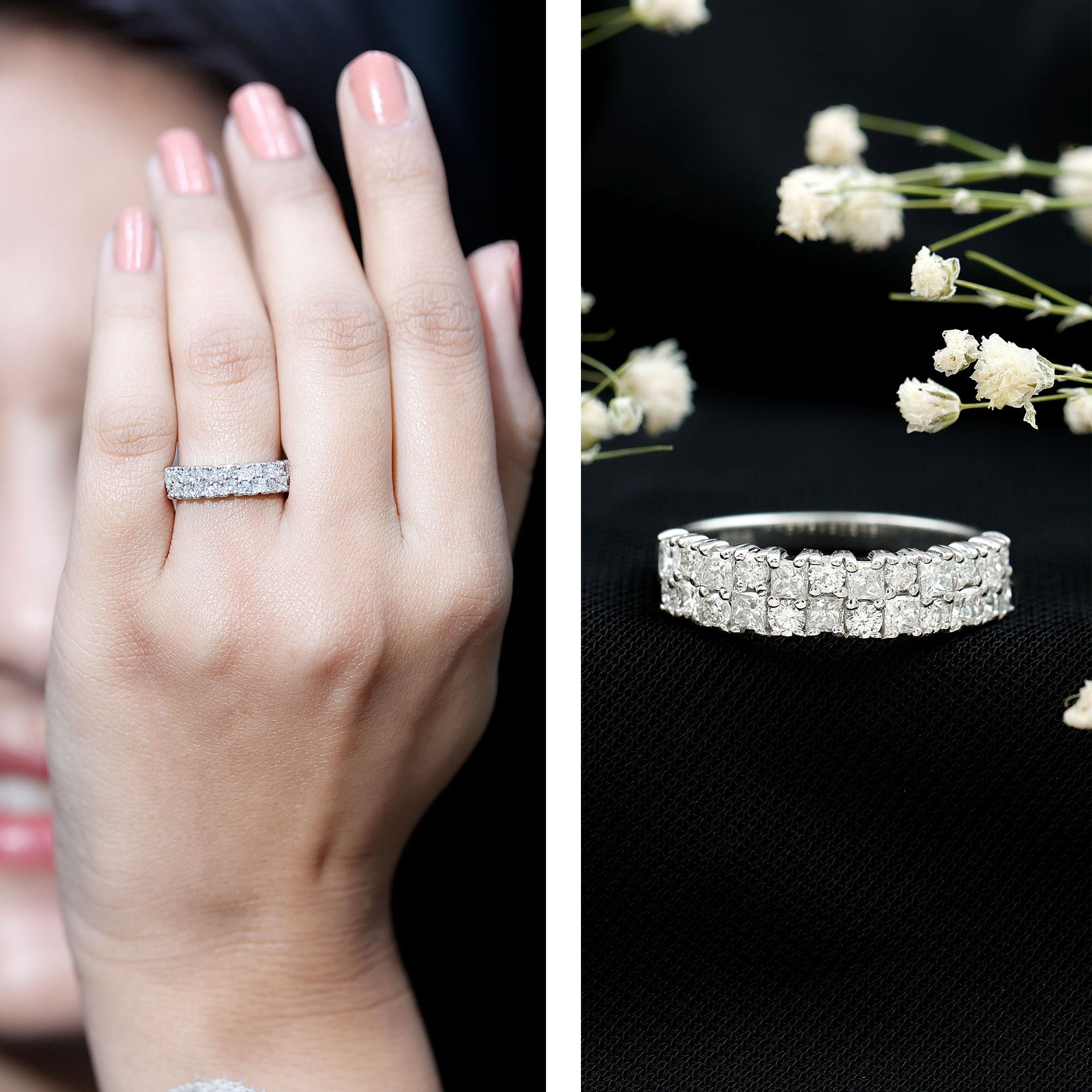 Double Row Moissanite Eternity Wedding Band
