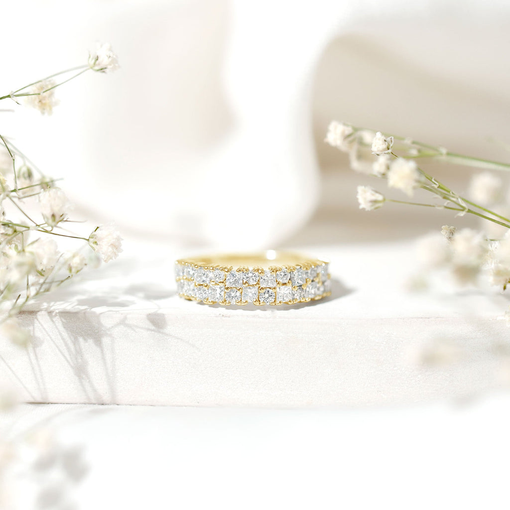 Double Row Moissanite Eternity Wedding Band