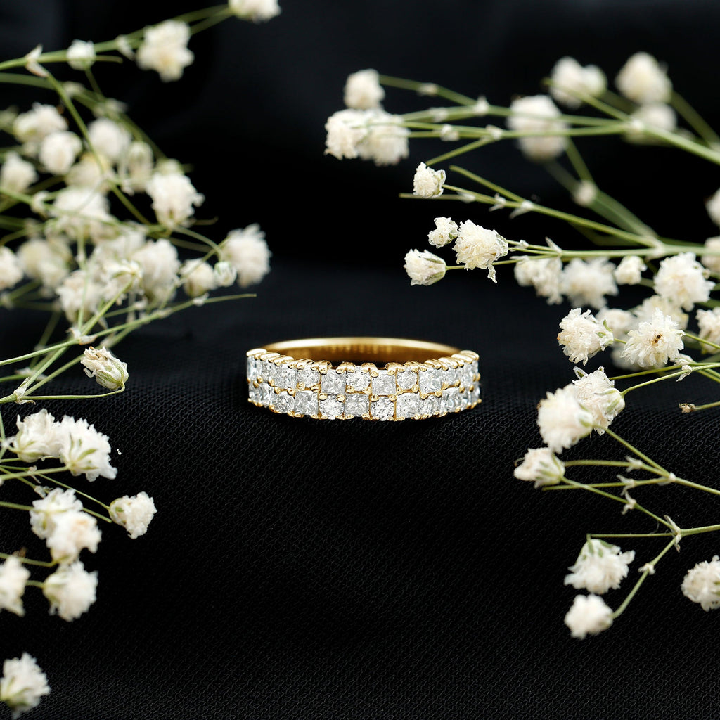 Double Row Moissanite Eternity Wedding Band