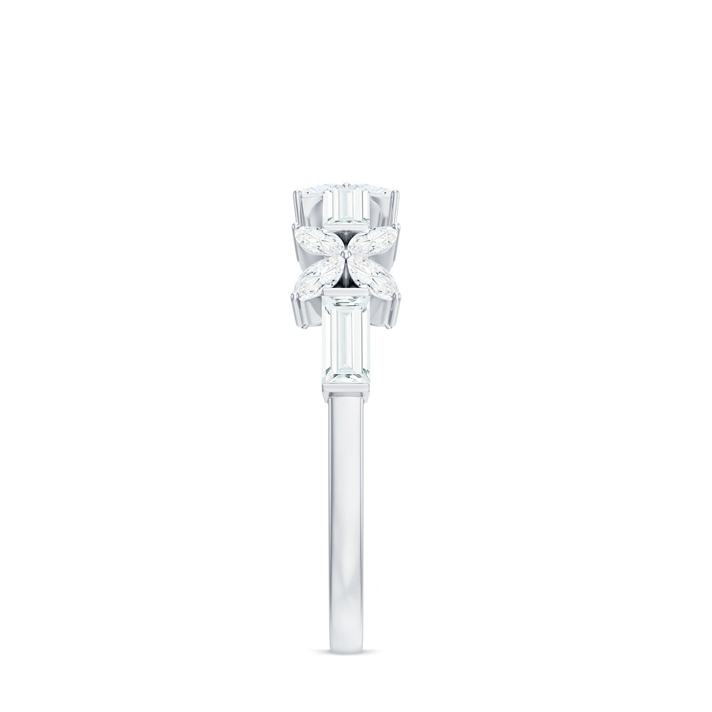 Moissanite Flower Wedding Band Ring with Certificate