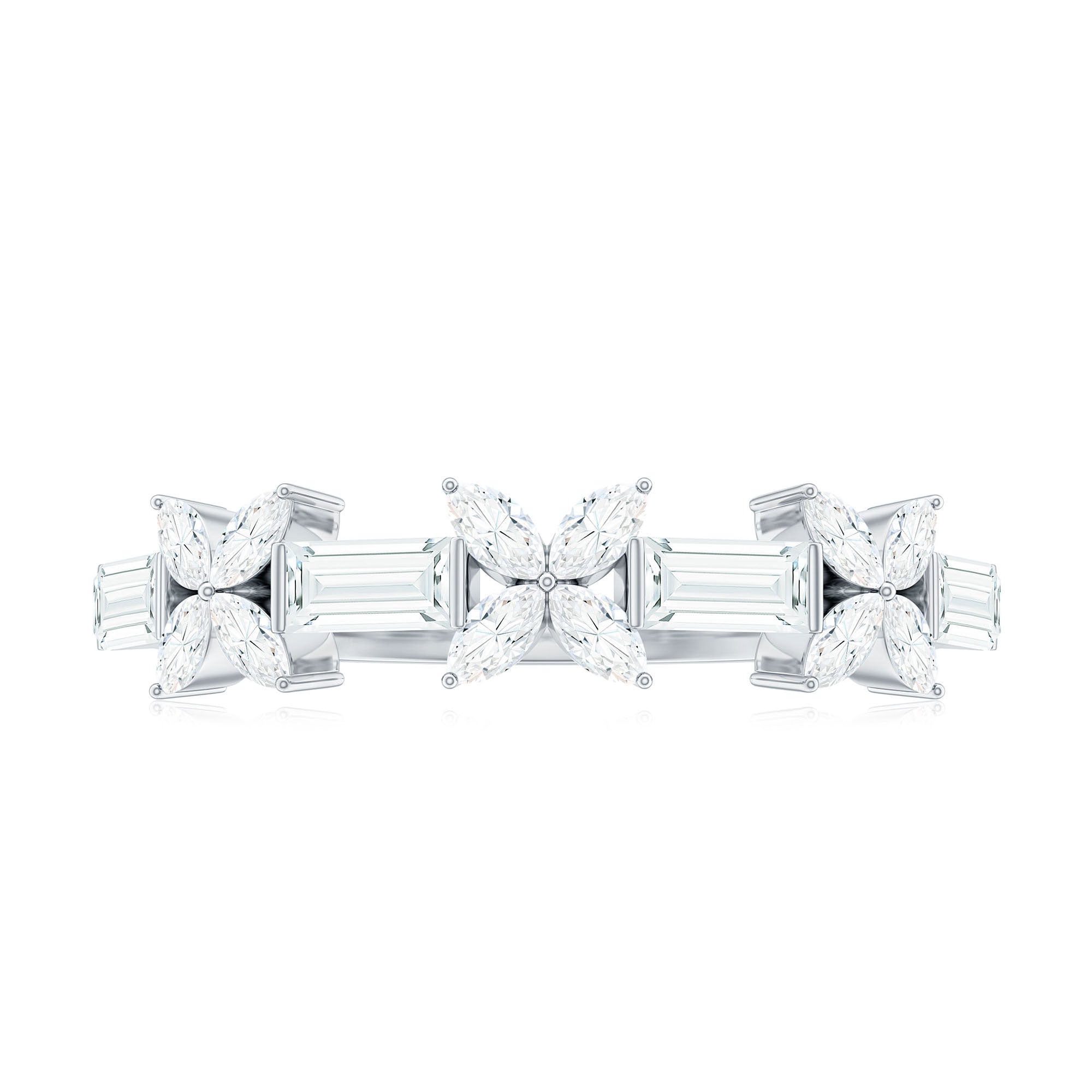Moissanite Flower Wedding Band Ring with Certificate