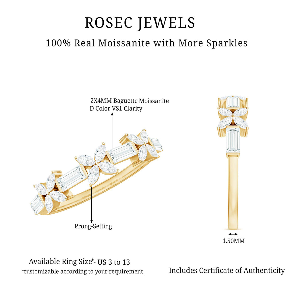 Moissanite Flower Wedding Band Ring with Certificate