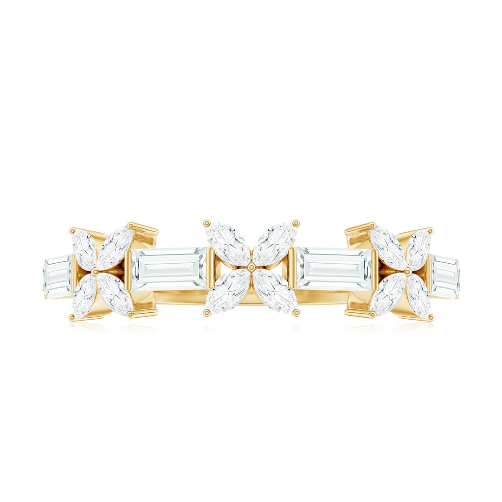 Moissanite Flower Wedding Band Ring with Certificate