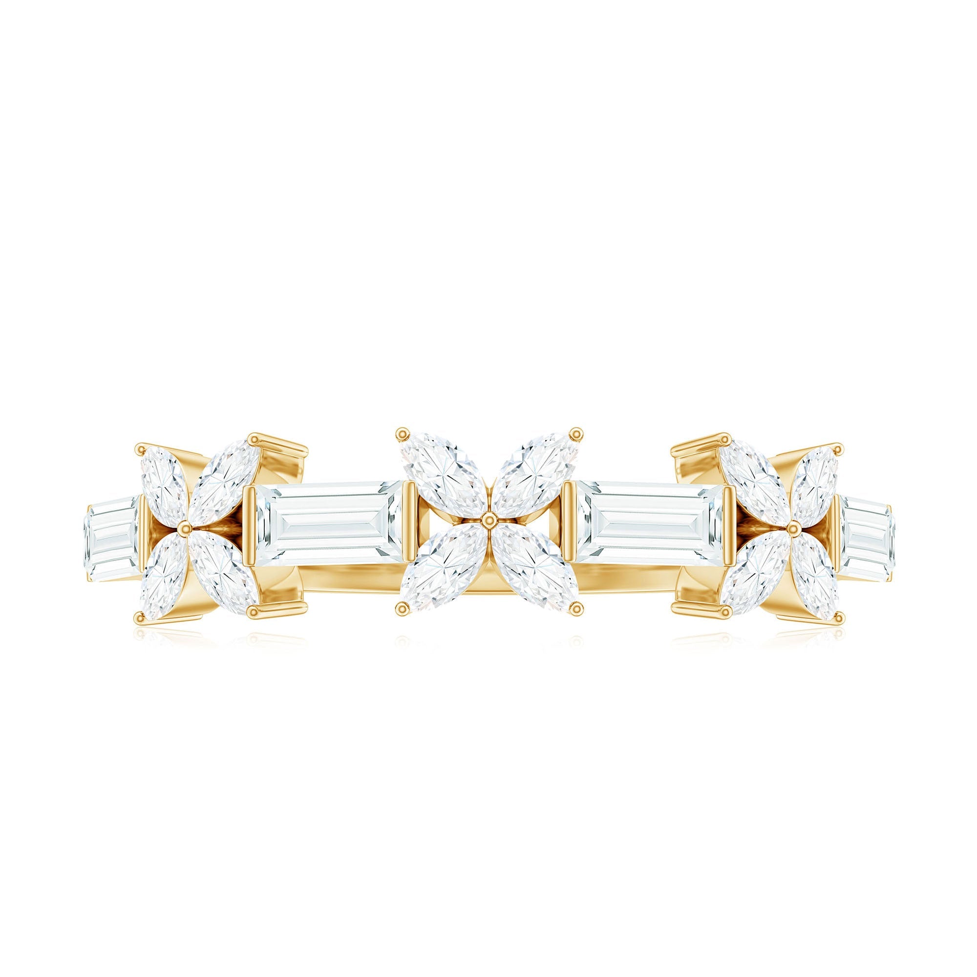 Moissanite Flower Wedding Band Ring with Certificate