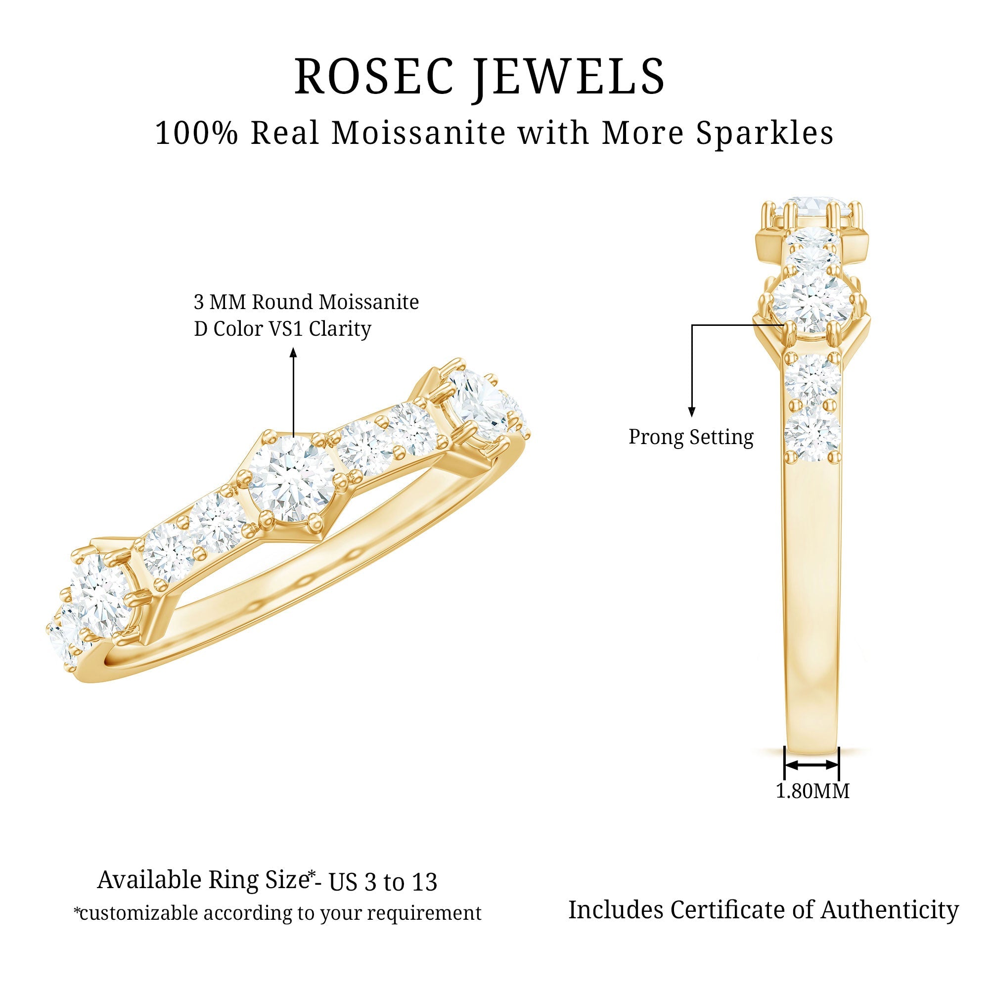 Round Cut Moissanite Half Eternity Band Ring
