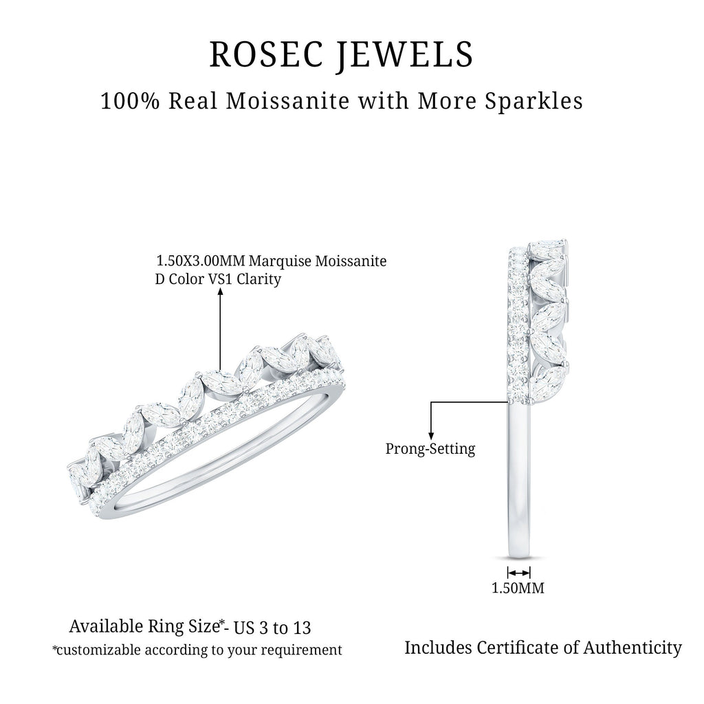Certified Moissanite Half Eternity Wedding Band in Crown Style