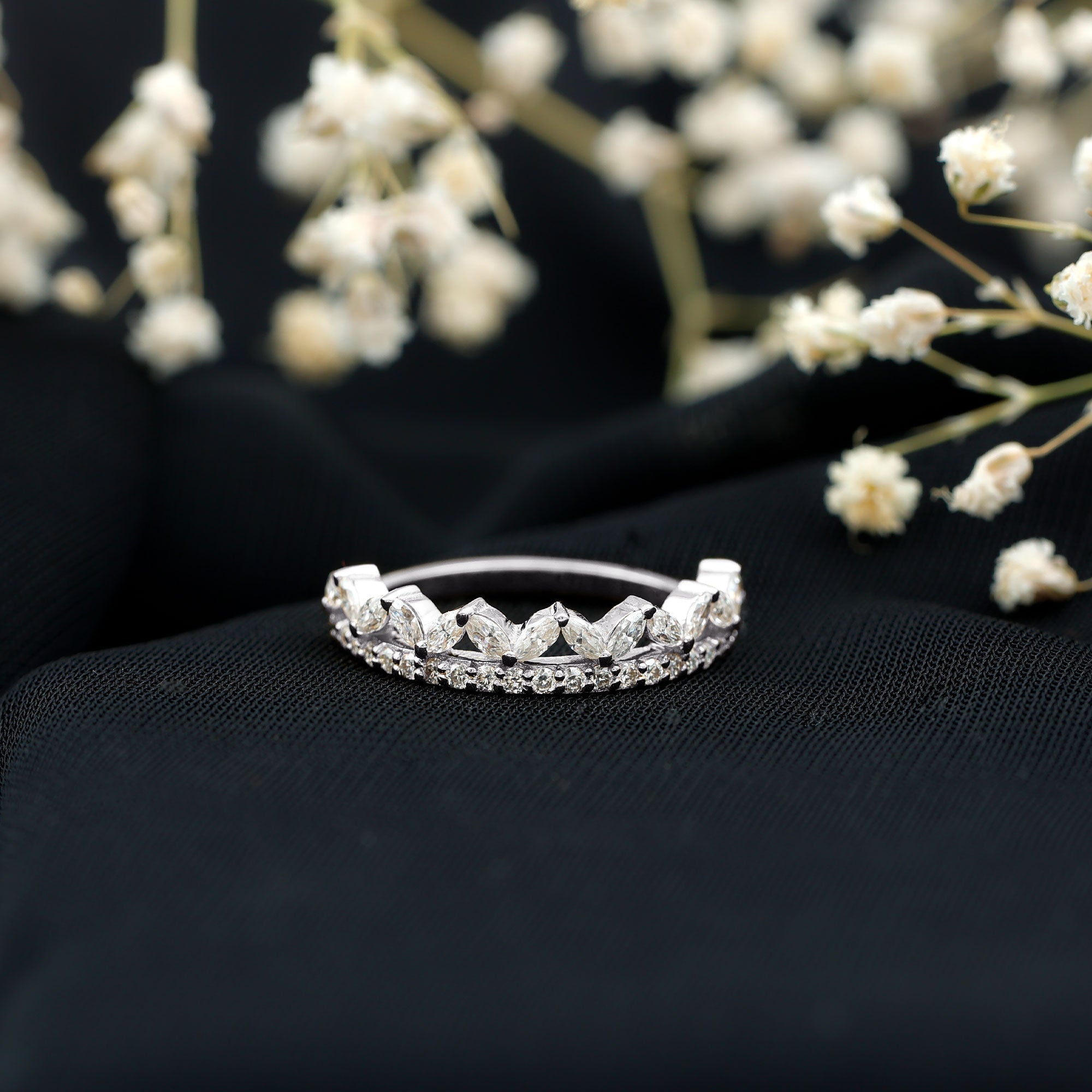 Certified Moissanite Half Eternity Wedding Band in Crown Style