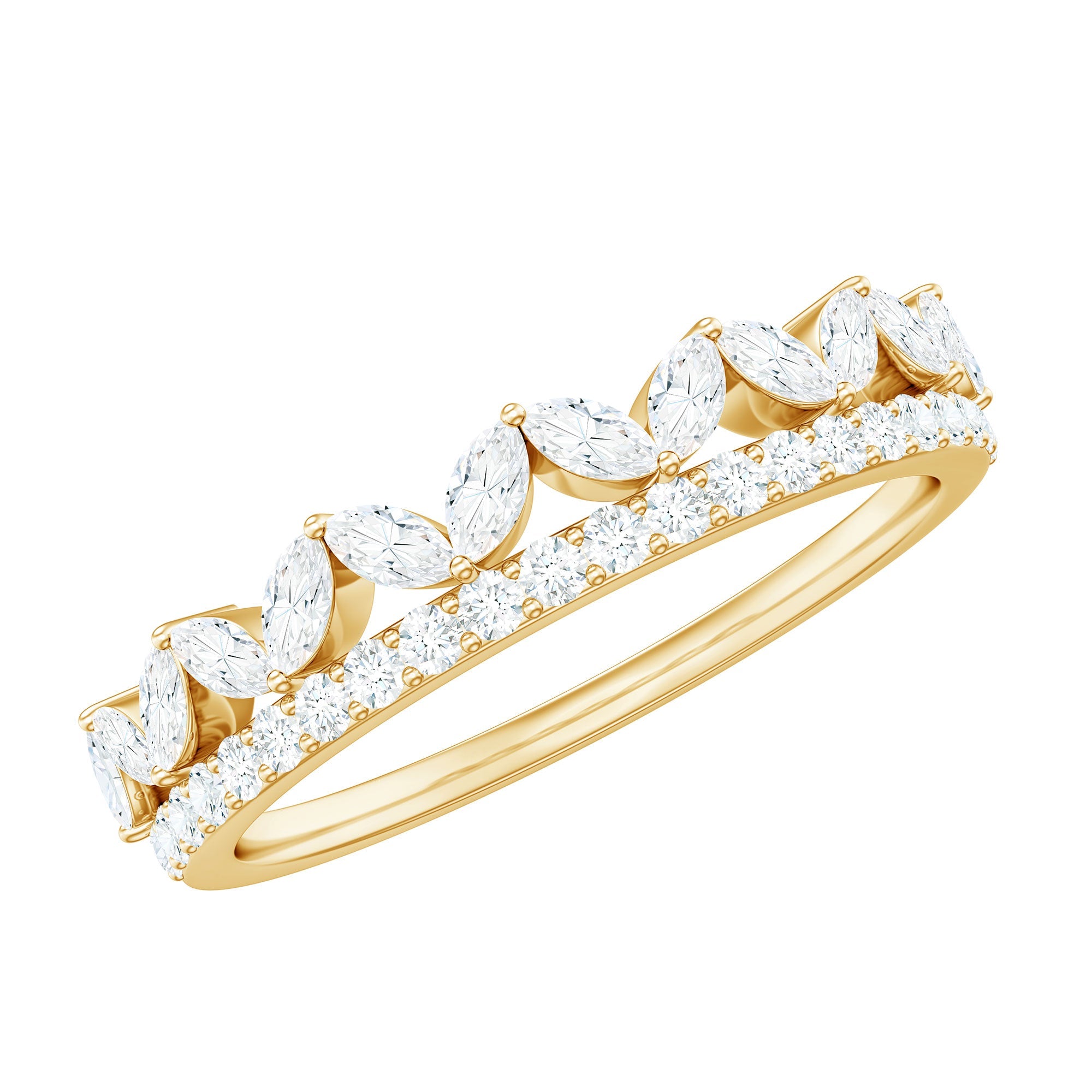 Certified Moissanite Half Eternity Wedding Band in Crown Style | Rings | Wiccan Center
