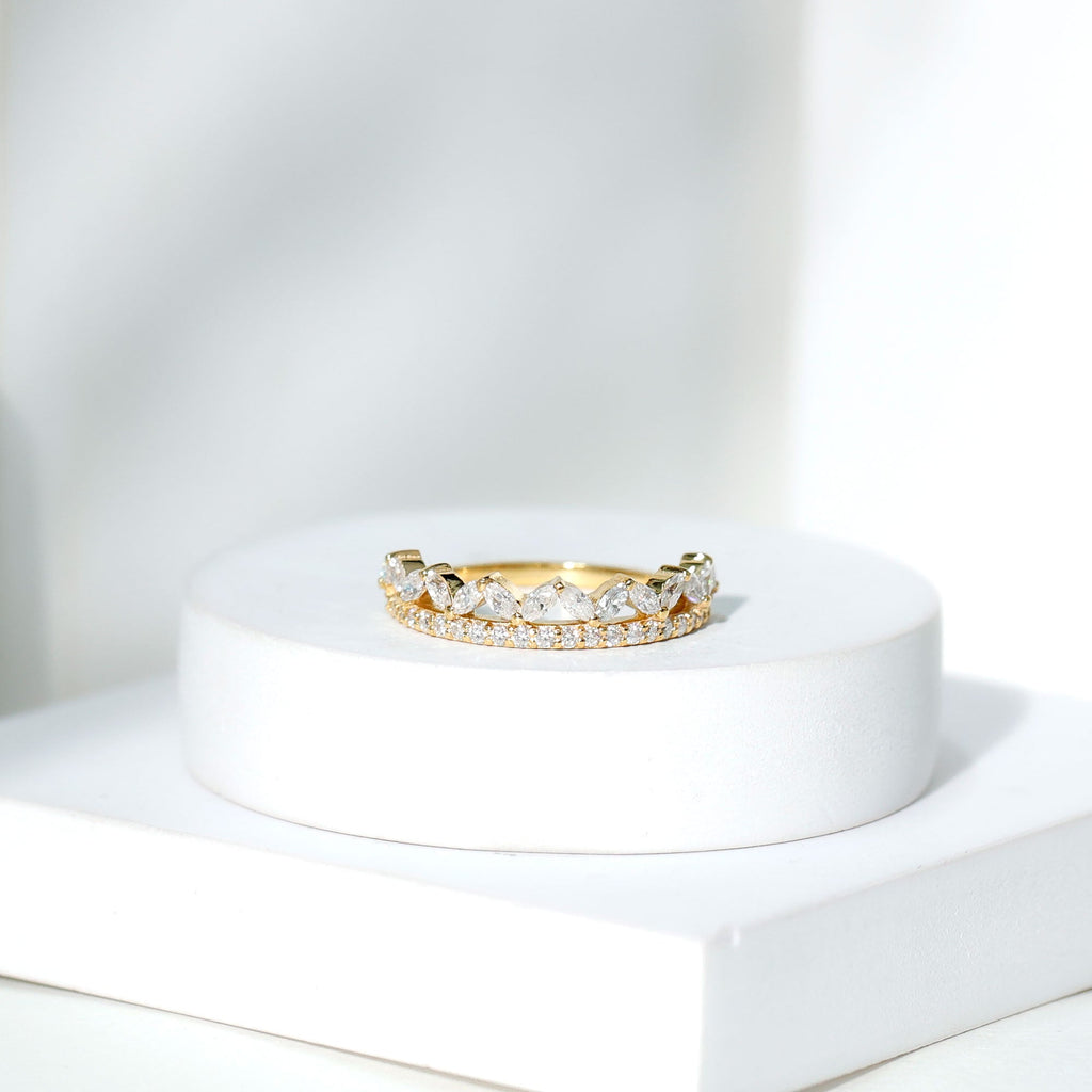 Certified Moissanite Half Eternity Wedding Band in Crown Style
