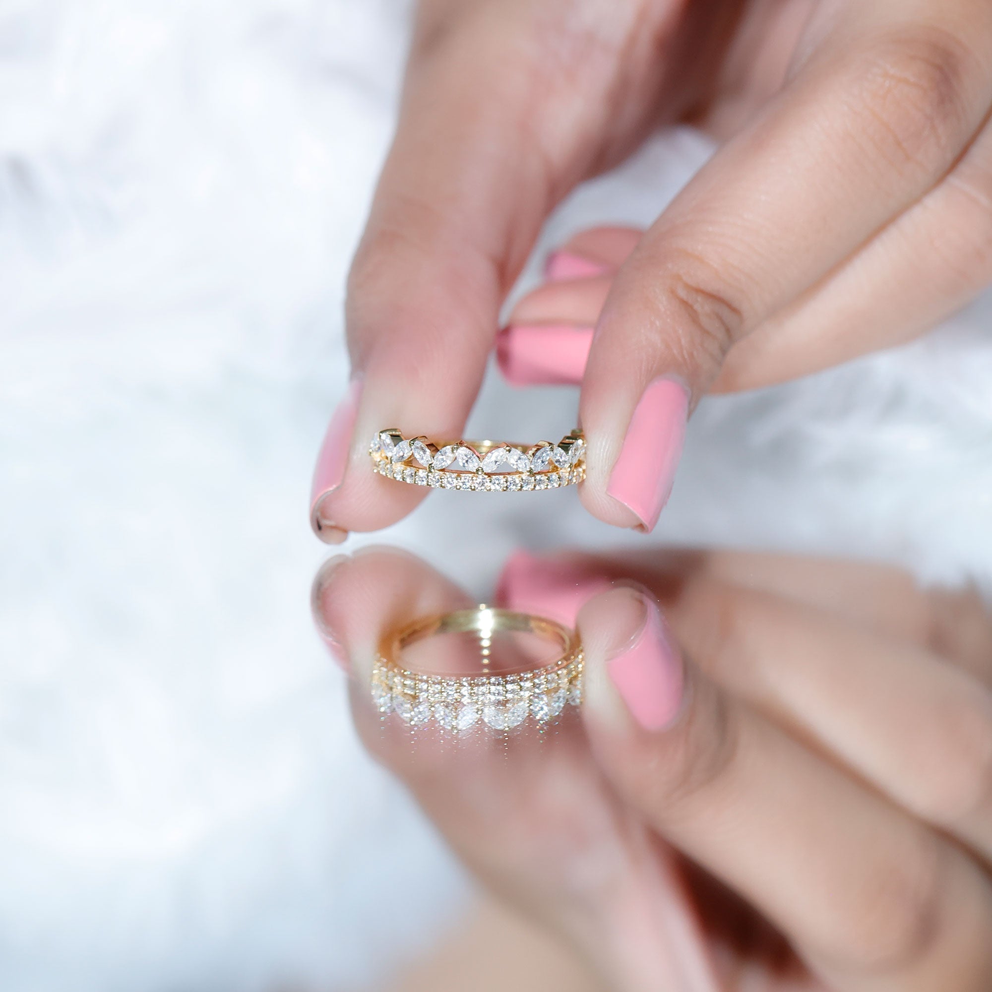 Certified Moissanite Half Eternity Wedding Band in Crown Style