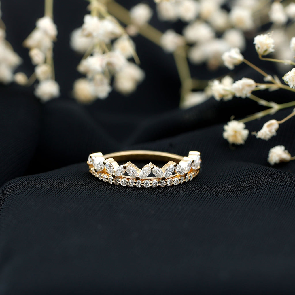 Certified Moissanite Half Eternity Wedding Band in Crown Style
