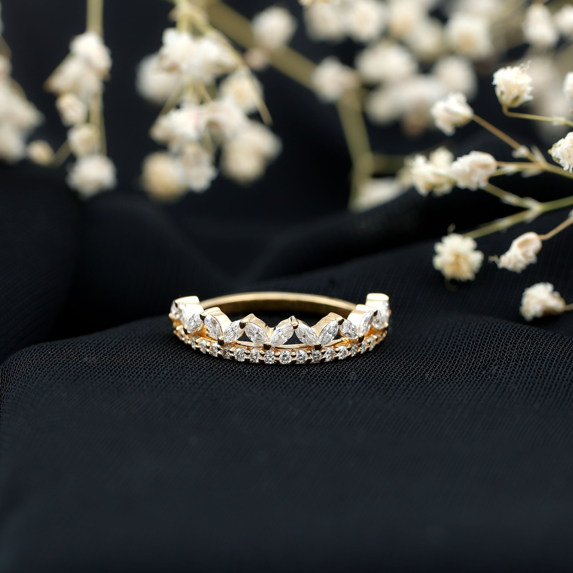 Certified Moissanite Half Eternity Wedding Band in Crown Style