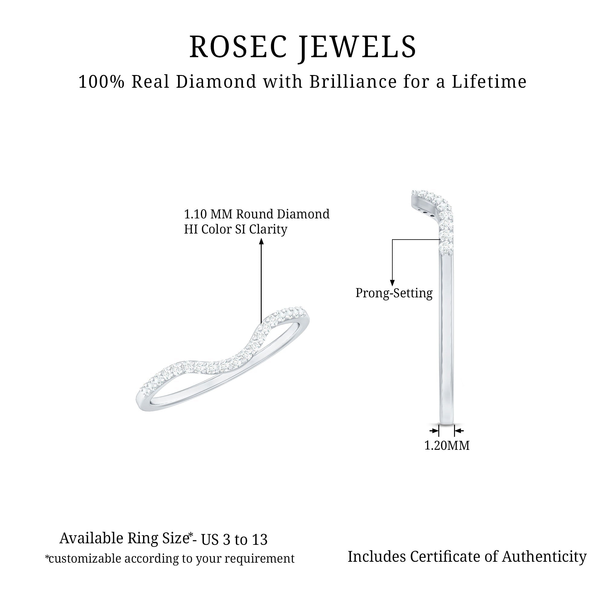 Real Diamond Curved Enhancer for Engagement Ring