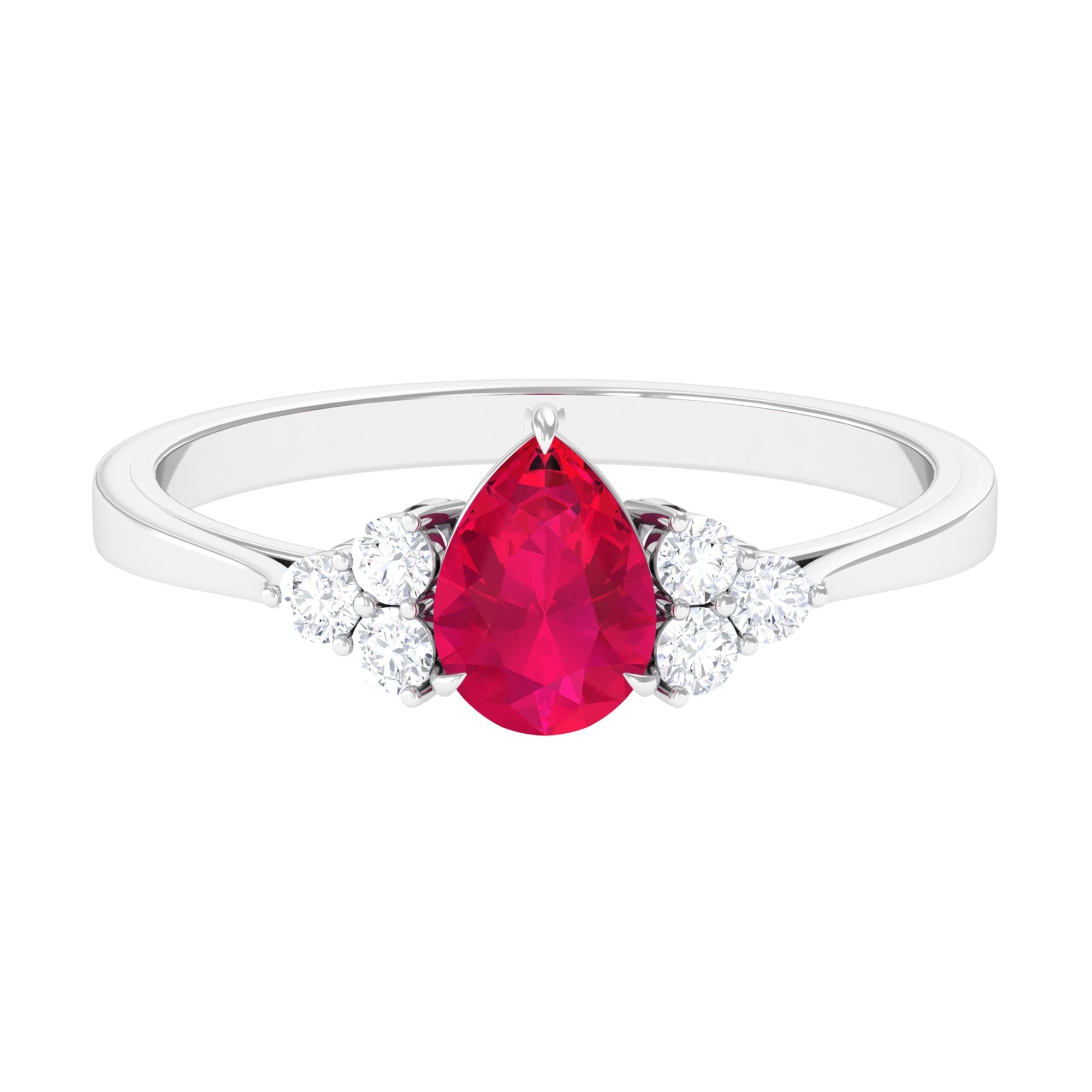 Natural 0.8 Carat Ruby Teardrop Engagement Ring with Diamond Trio