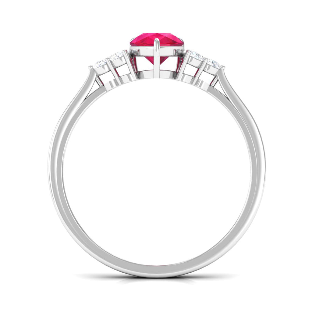 Natural 0.8 Carat Ruby Teardrop Engagement Ring with Diamond Trio