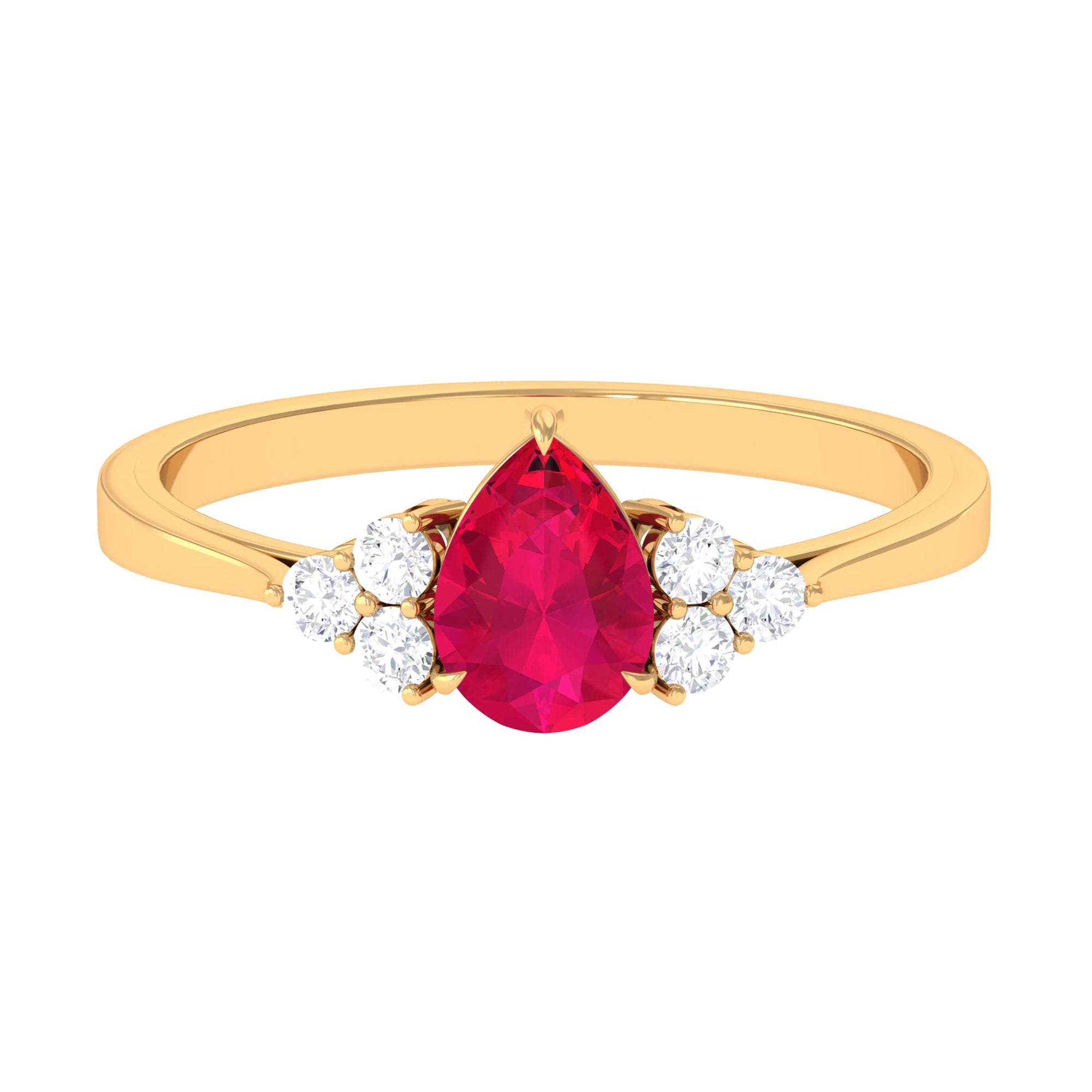 Natural 0.8 Carat Ruby Teardrop Engagement Ring with Diamond Trio | Rings | Wiccan Center