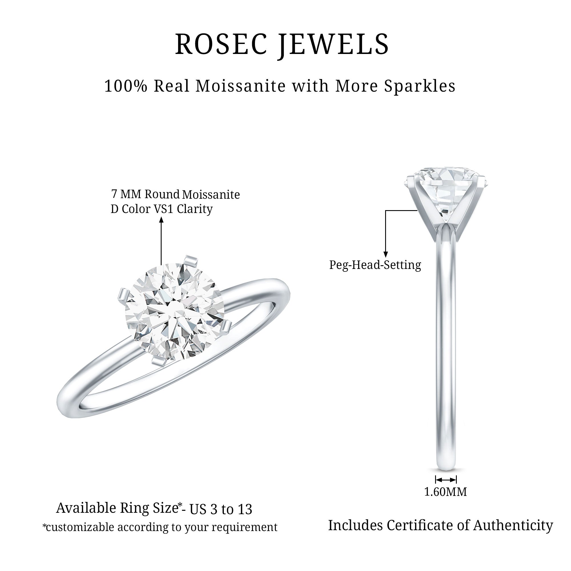 Peg Headset Solitaire Moissanite Ring for Women