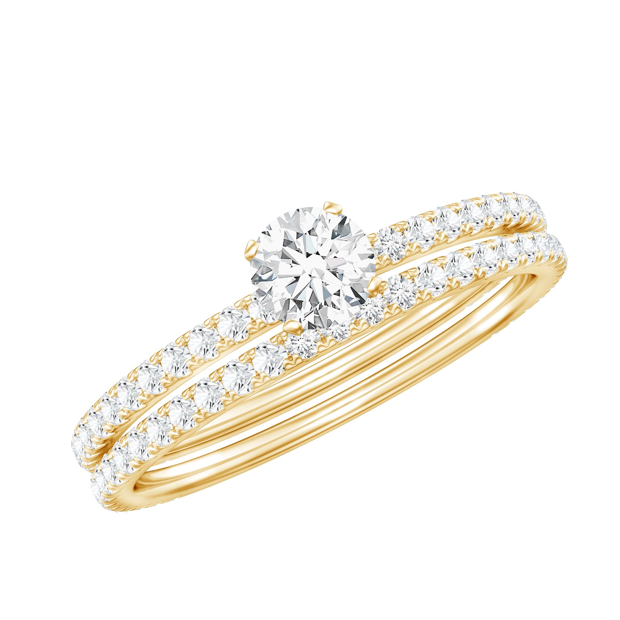 Round Cut Moissanite Engagement Ring with Eternity Band | Rings | Wiccan Center